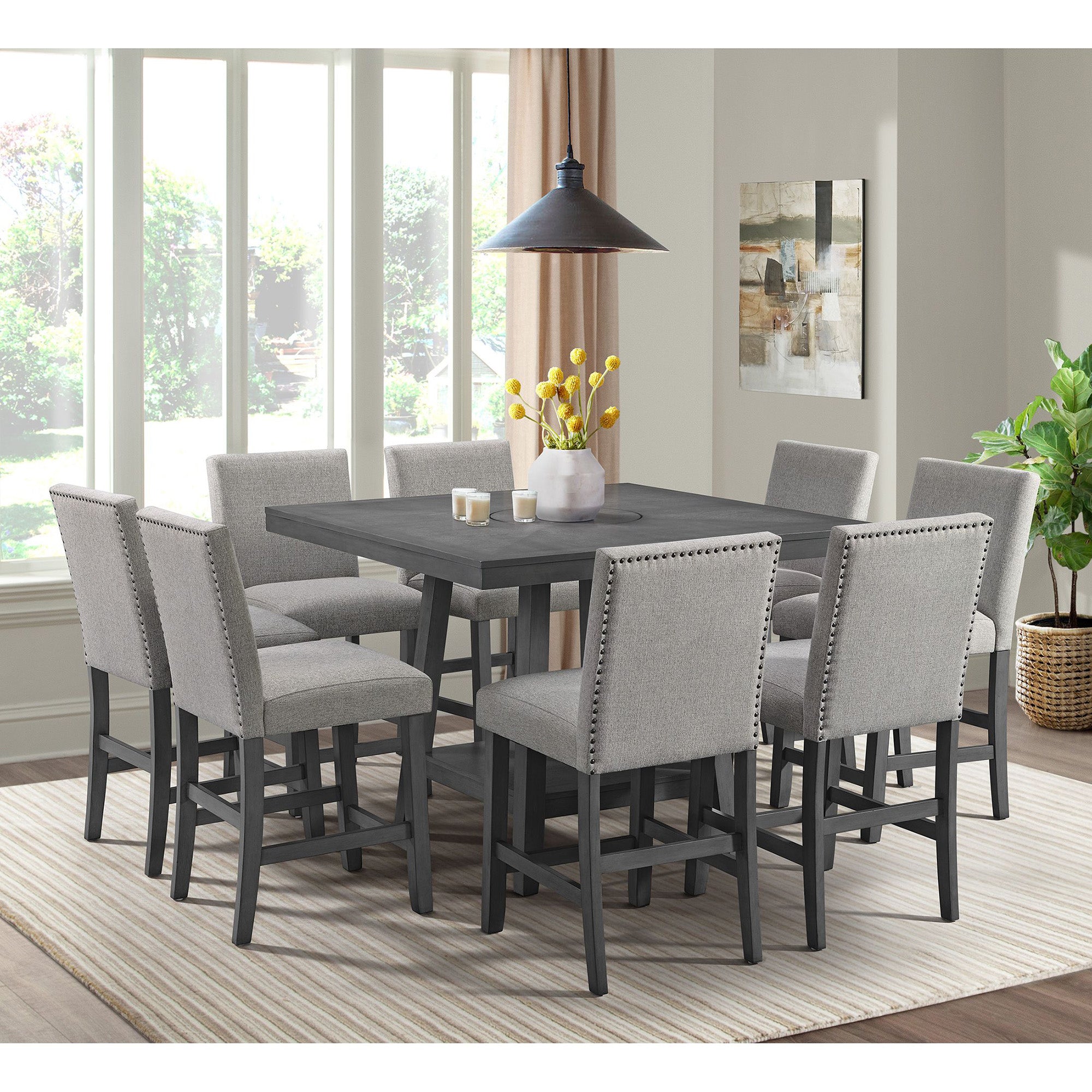 Seneca Square Counter Table with Lazy Susan in Grey