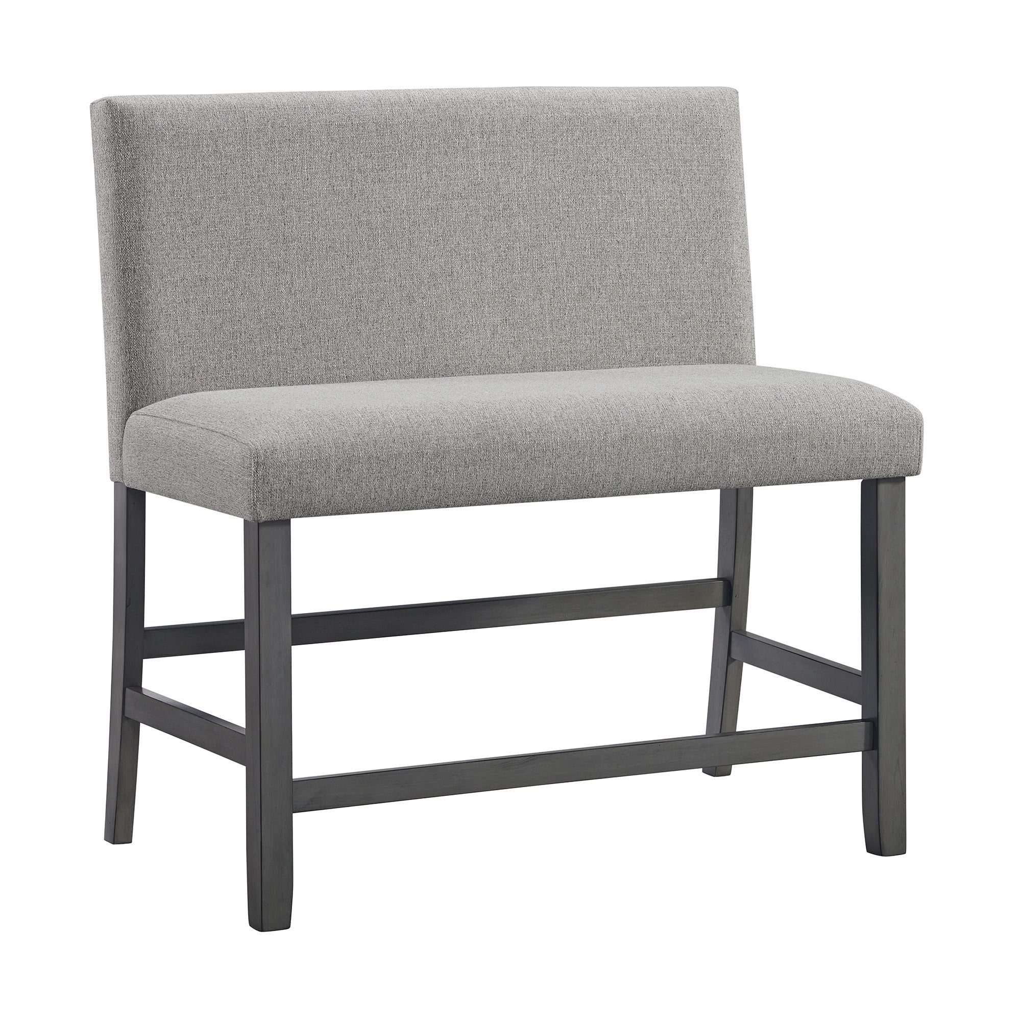 Seneca Counter Bench with Upholstered Back and Grey Fabric in Grey