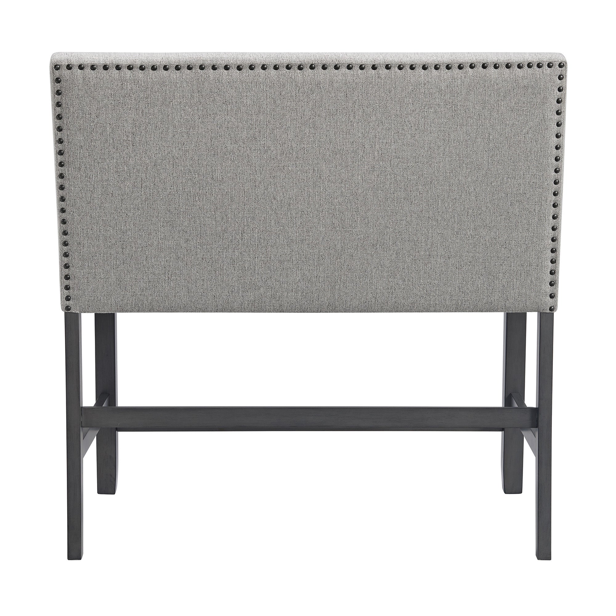 Seneca Counter Bench with Upholstered Back and Grey Fabric in Grey
