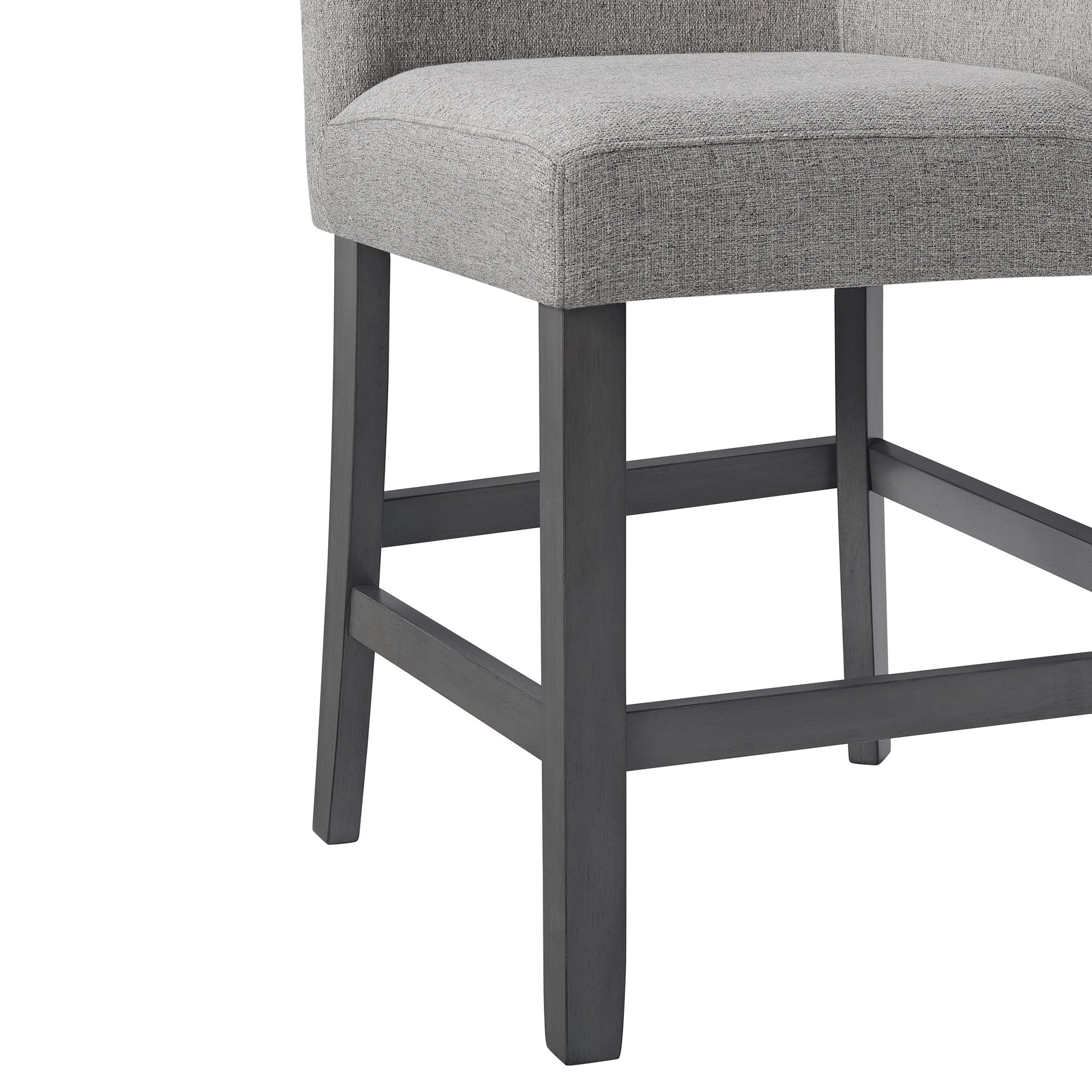 Seneca Counter Corner Bench with Upholstered Back and Grey Fabric in Grey