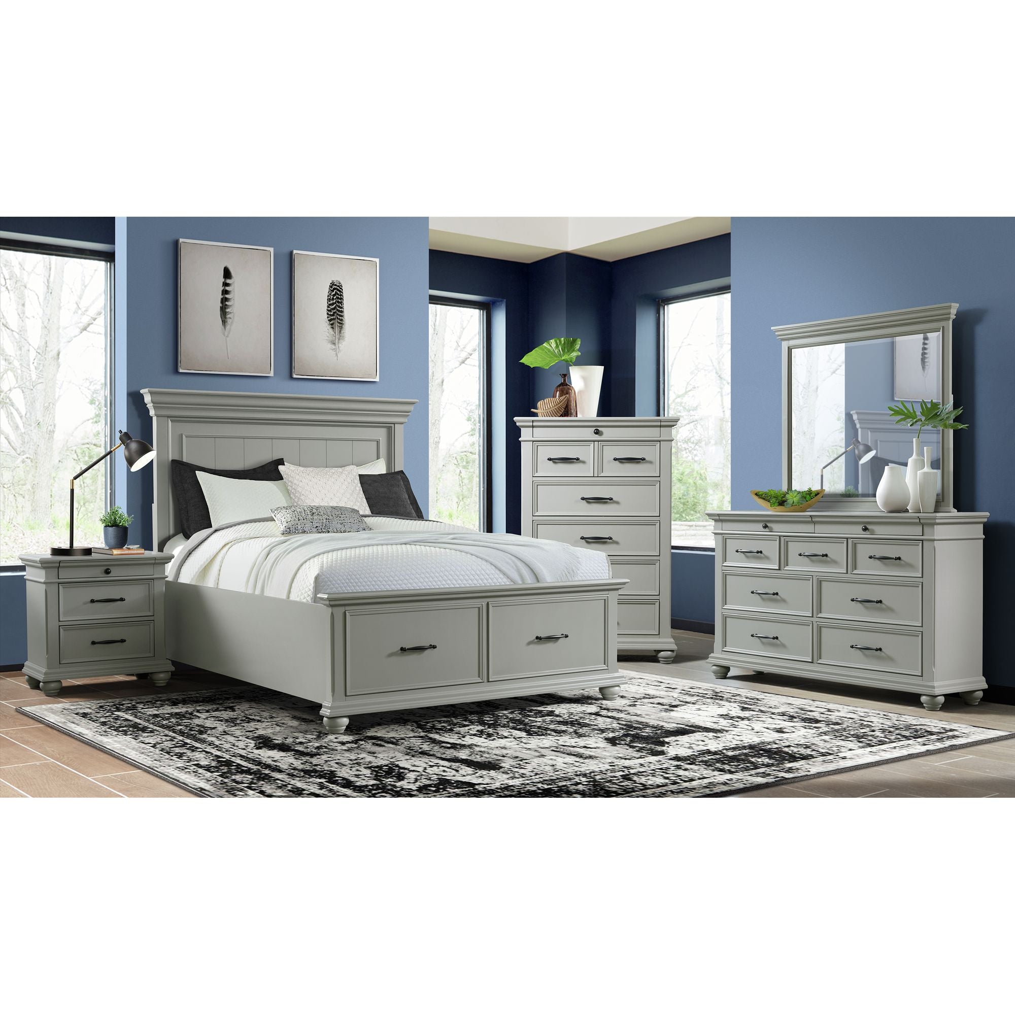 Slater Queen Platform Storage Bed in Grey – SKU SR350QB | Elements