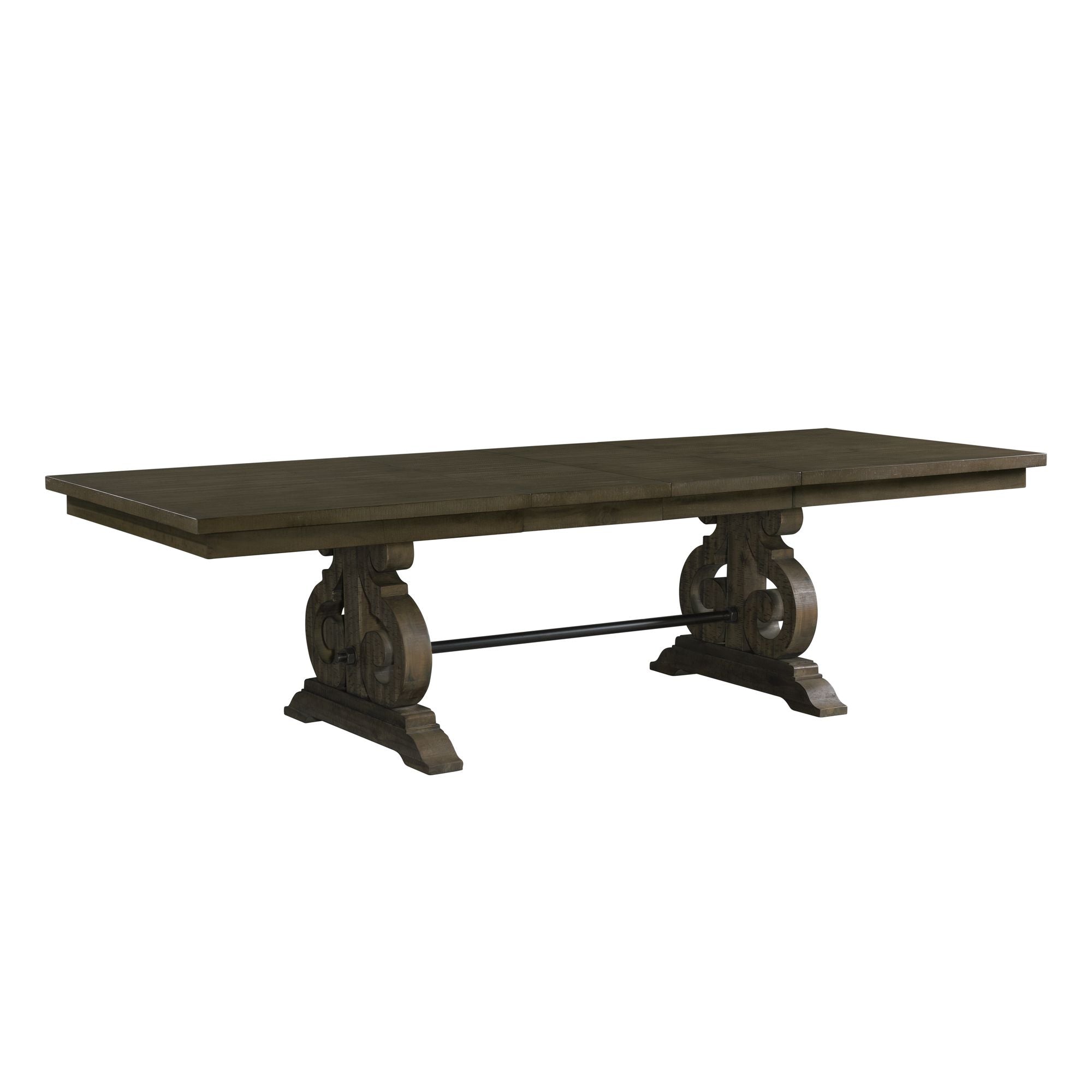 Stone 6PC Dining Set in Charcoal - Table, 4 Wooden Swril Back Side Chairs, & Pew Bench