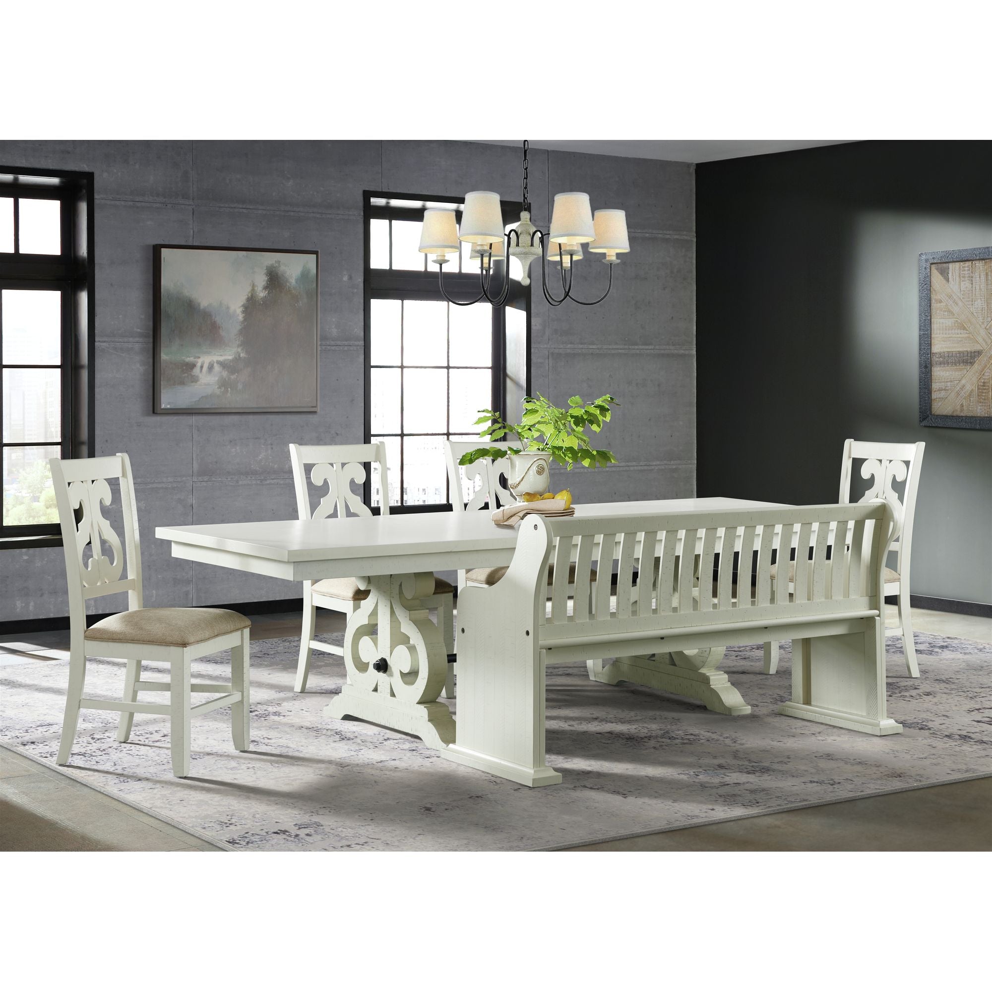 Stone Wooden Swirl Back Side Chair in White (2 Per Pack)