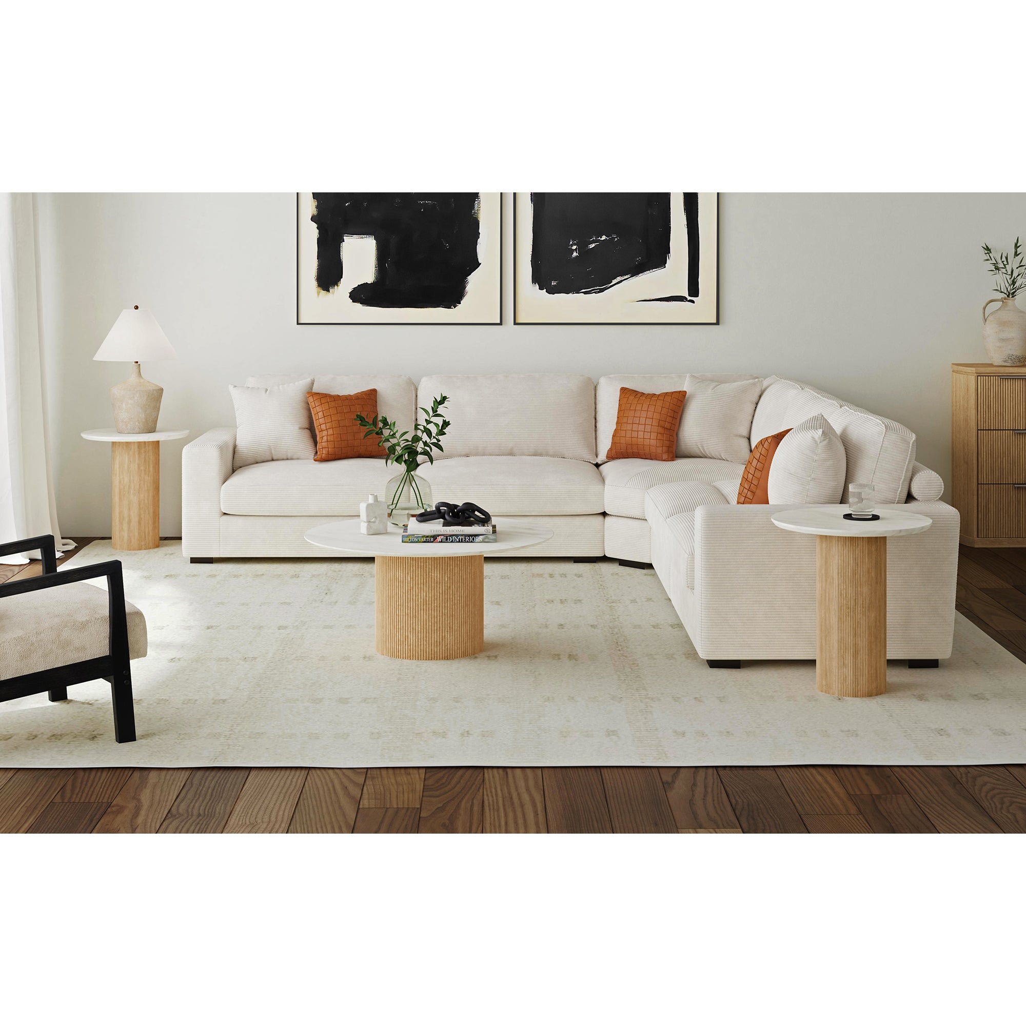 Sylvie Round End Table with White Faux Marble Top and Base in Natural – SKU T-16000-6-RET | Elements
