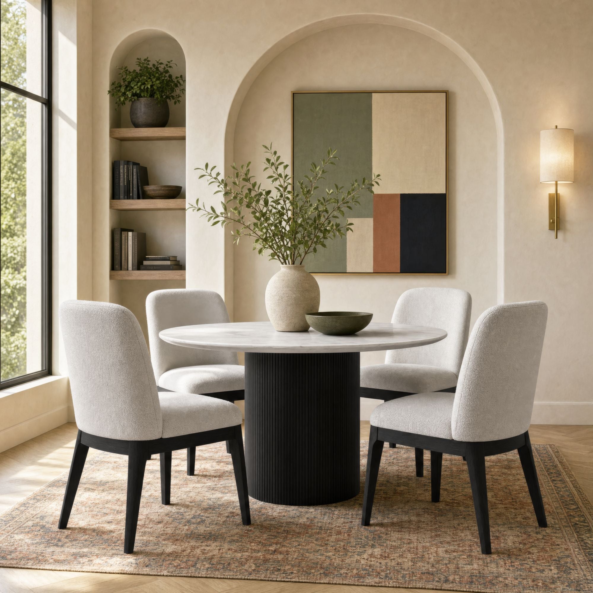 Sylvie Dining Side Chair with White Fabric in Black with Grain (2 Per Carton) – SKU D-16000-8W-SC | Elements