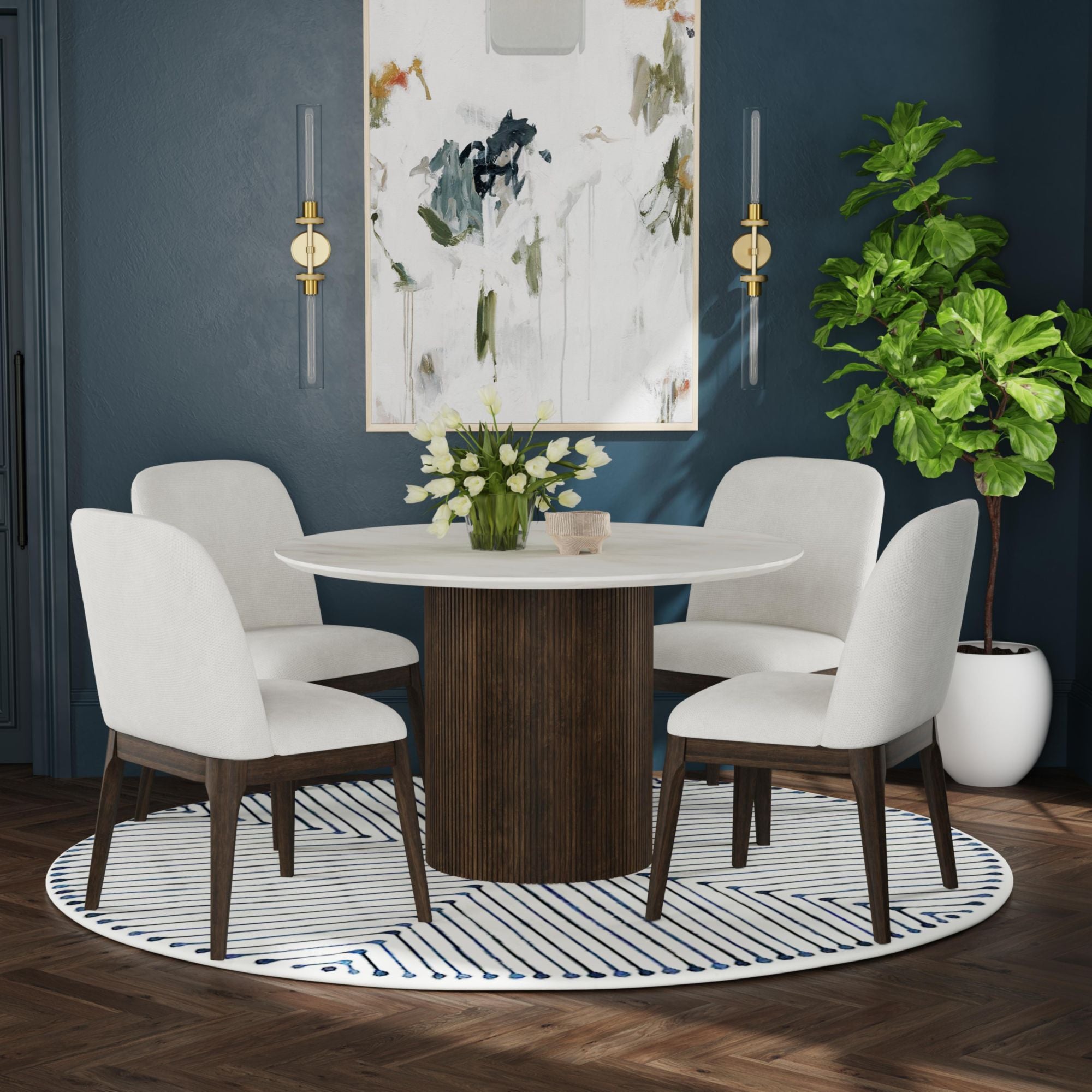 Sylvie Dining Side Chair with White Fabric in Dark Brown (2 Per Carton) – SKU D-16000-5-SC | Elements