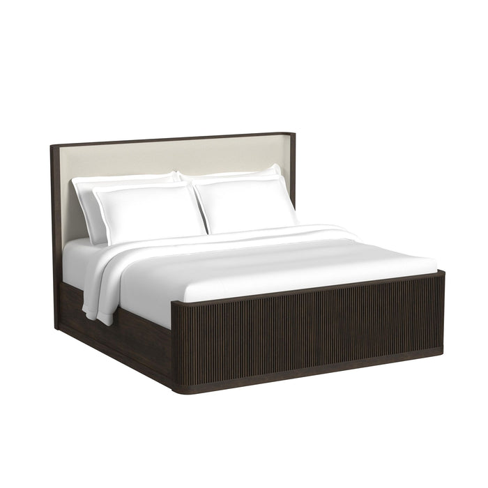 Sylvie King UPH Bed with White Fabric in Dark Brown