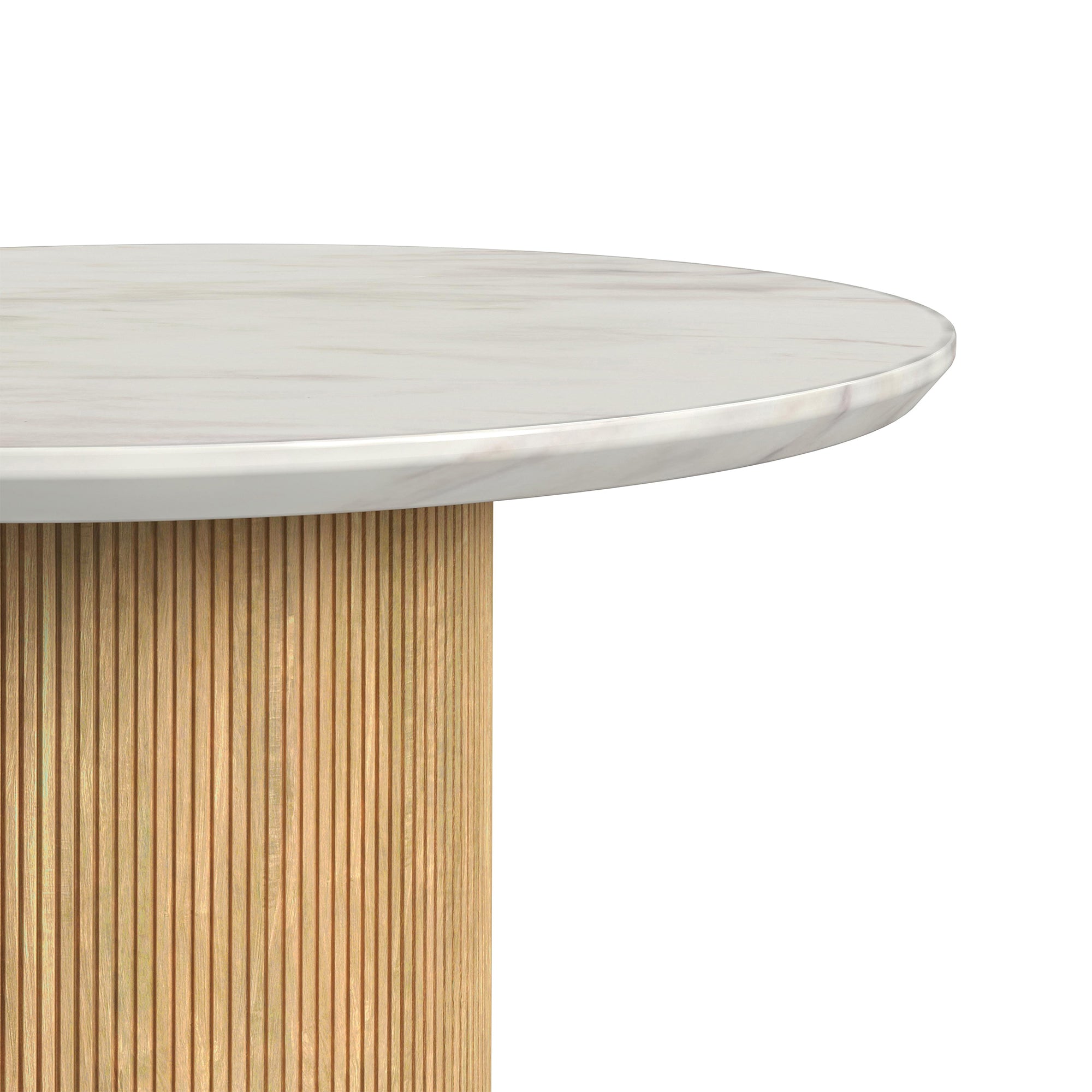 Sylvie Round Coffee Table with White Faux Marble Top and Base in Natural