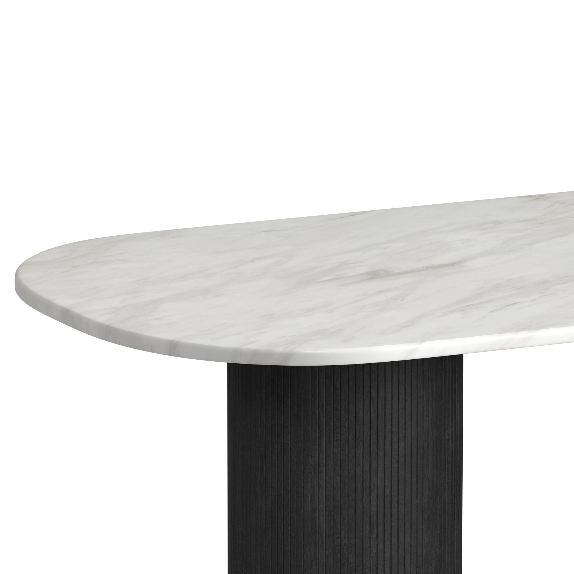 Sylvie Oval Dining Table with White Faux Marble Top in Black with Grain