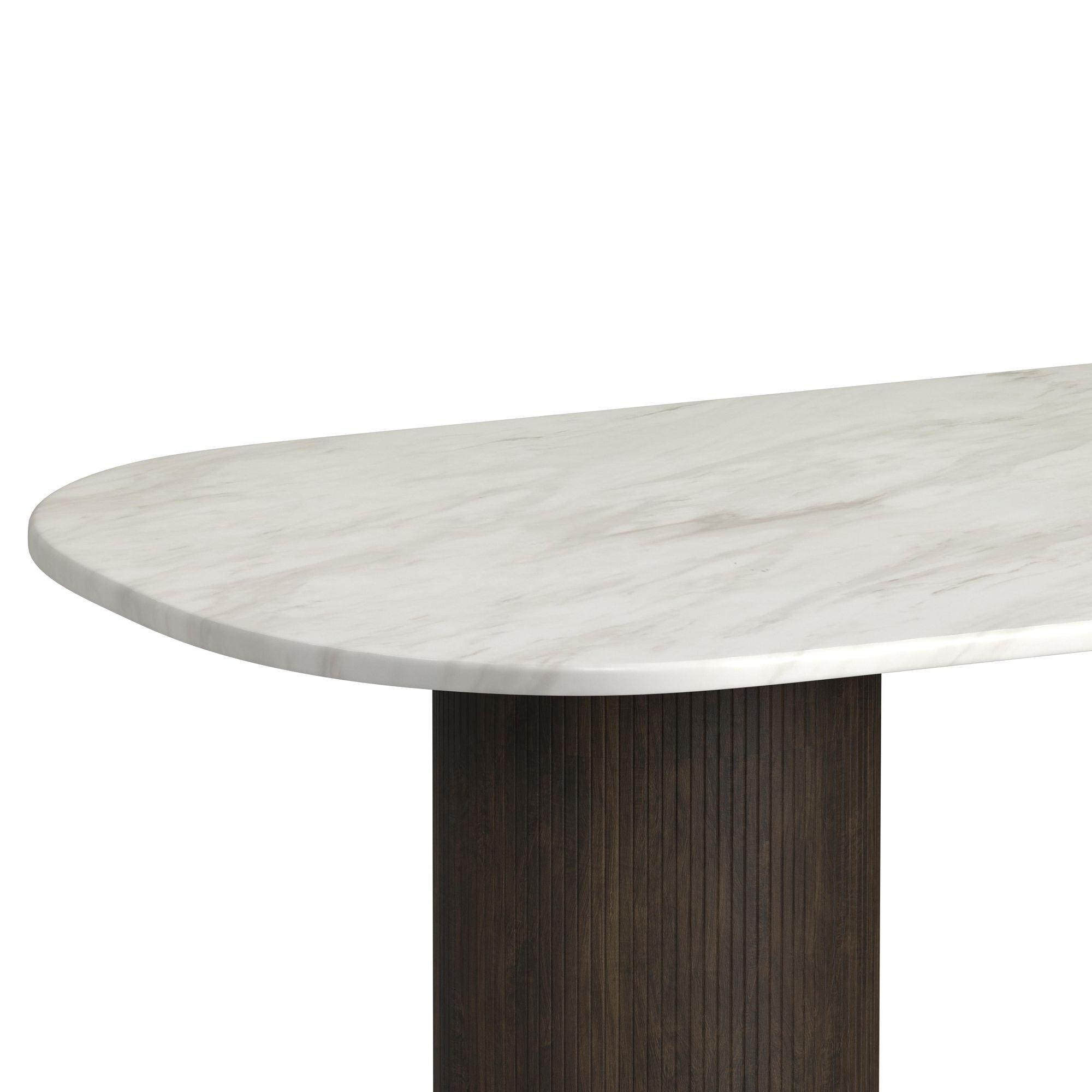 Sylvie Oval Dining Table with White Faux Marble Top in Dark Brown