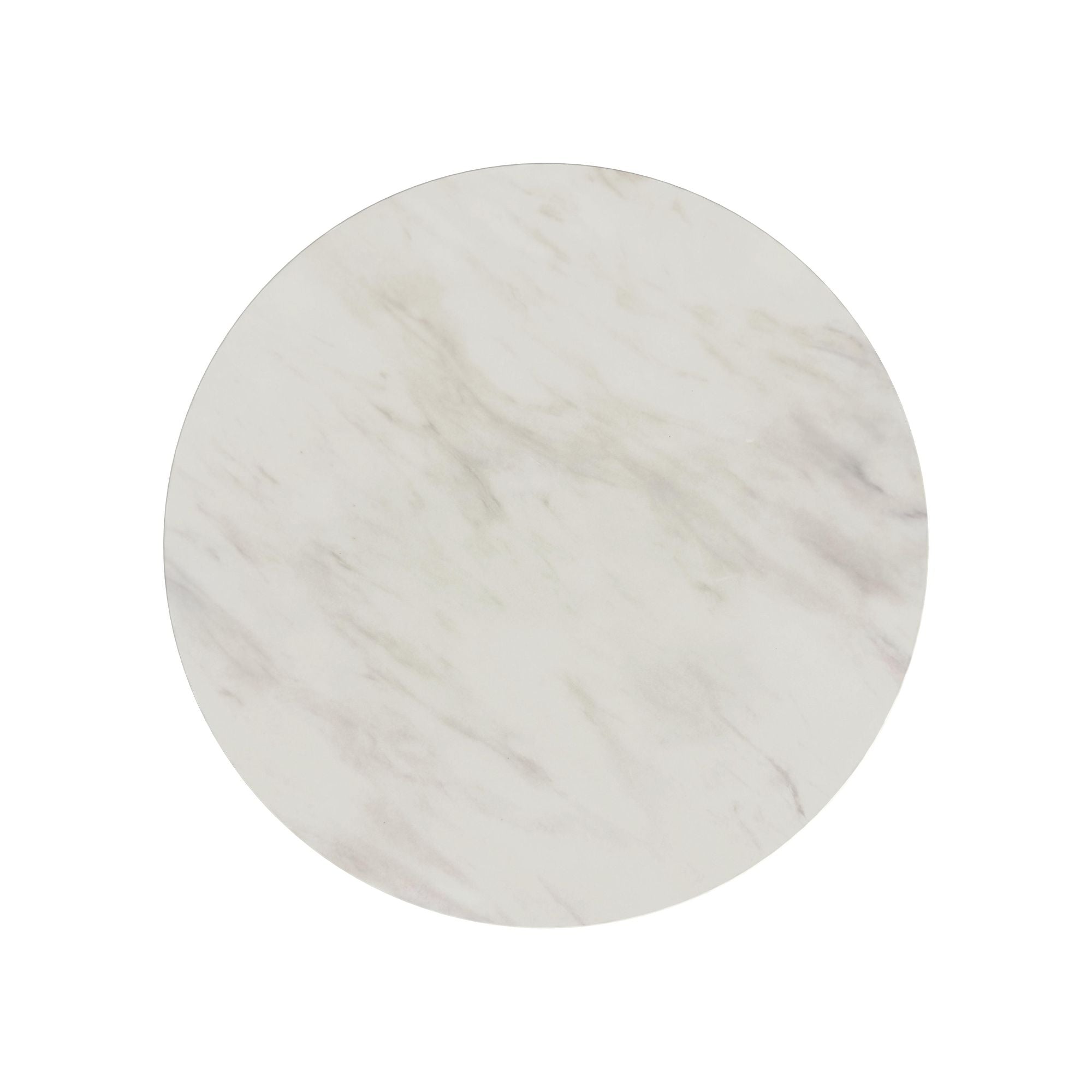 Sylvie Round Coffee Table with White Faux Marble Top and Base in Dark Brown