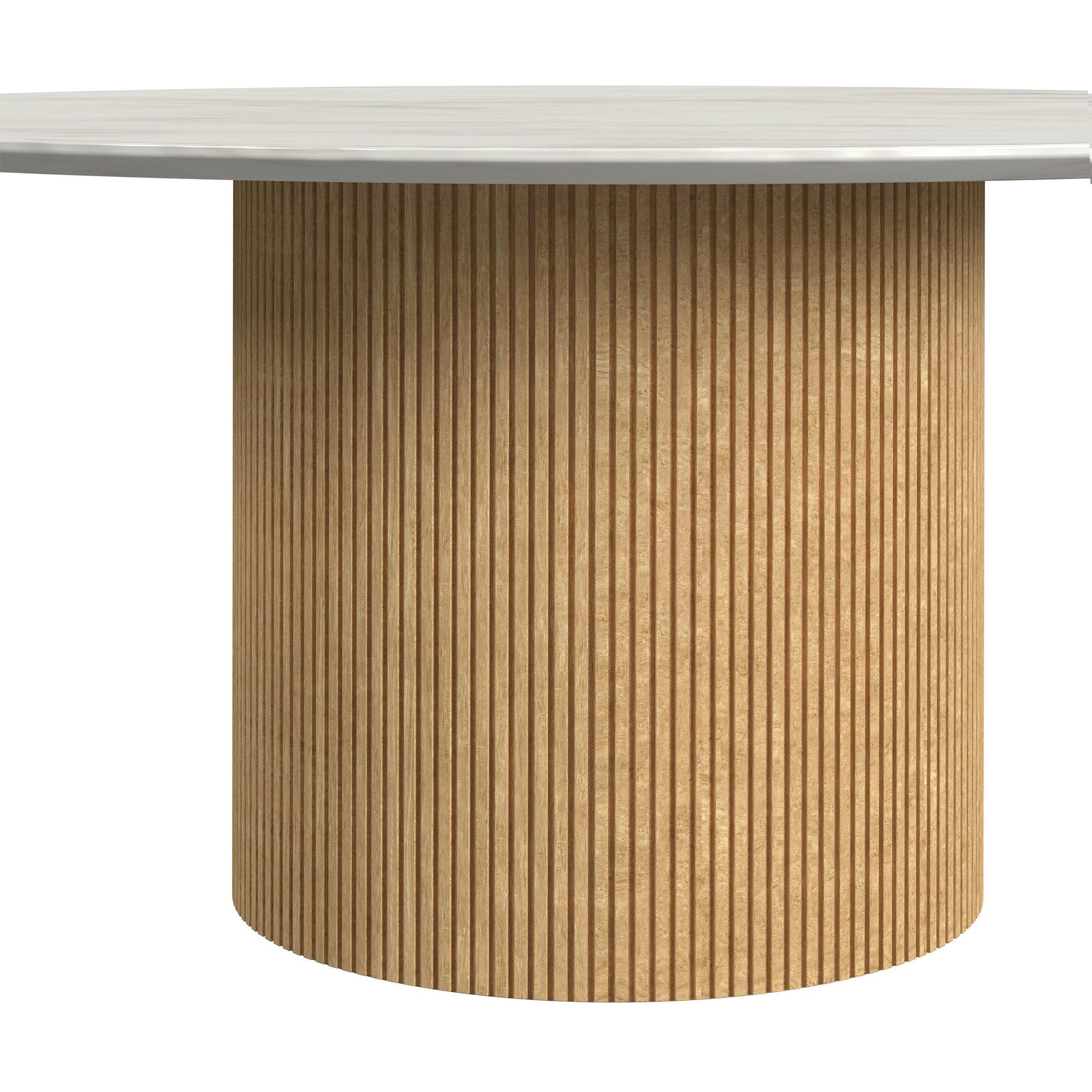 Sylvie Round Coffee Table with White Faux Marble Top and Base in Natural