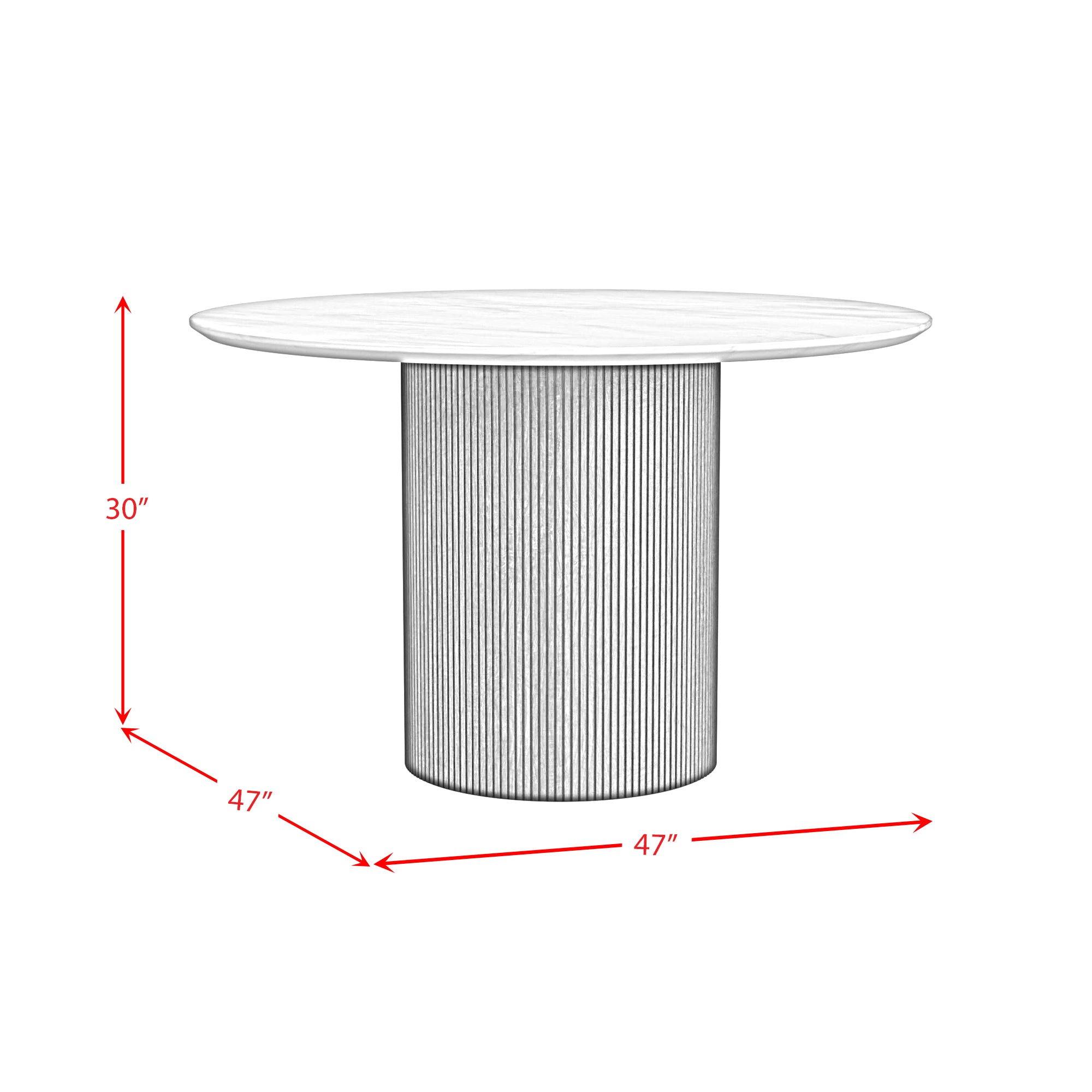 Sylvie Round Dining Table with White Faux Marble Top in Black with Grain