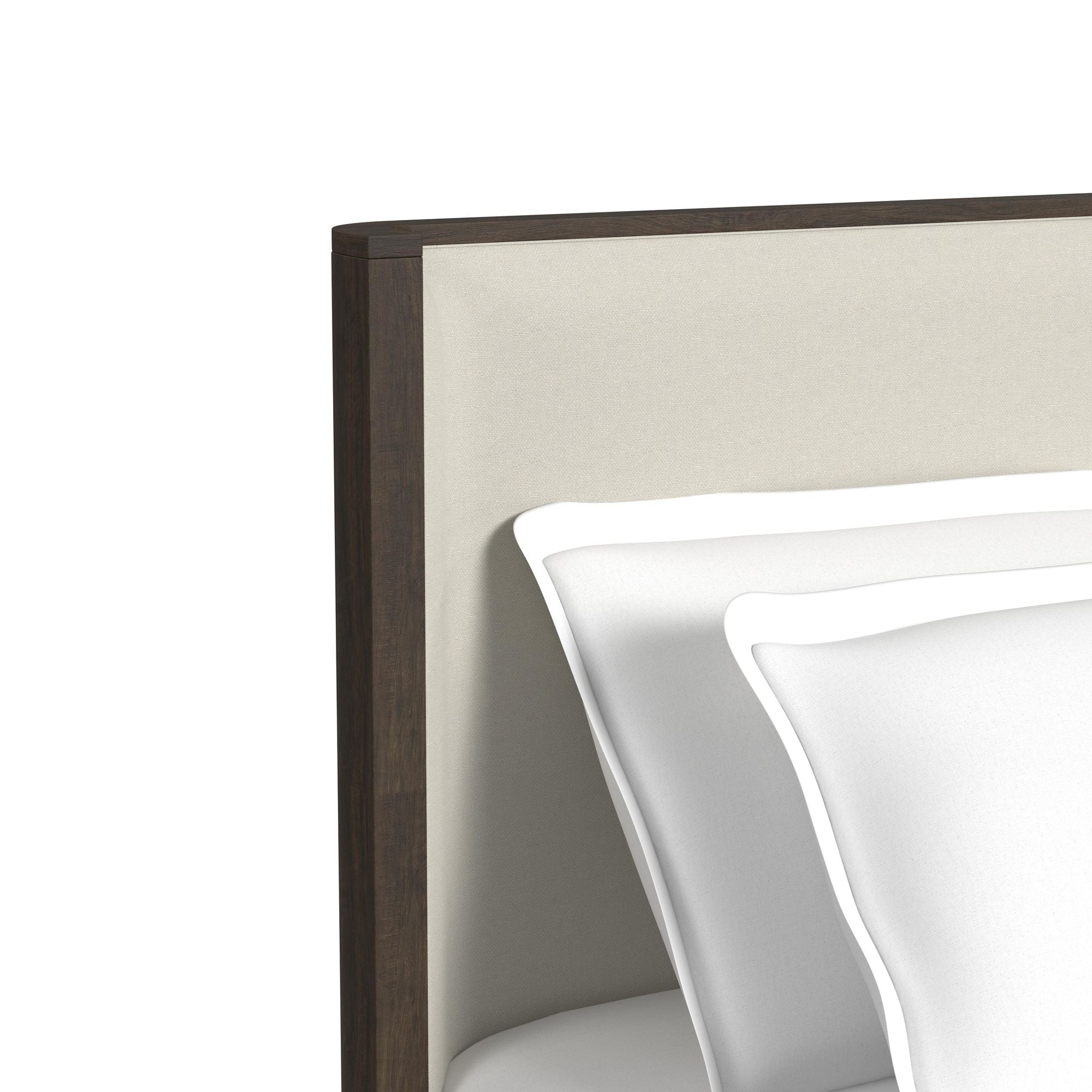 Sylvie Queen UPH Bed with White Fabric in Dark Brown
