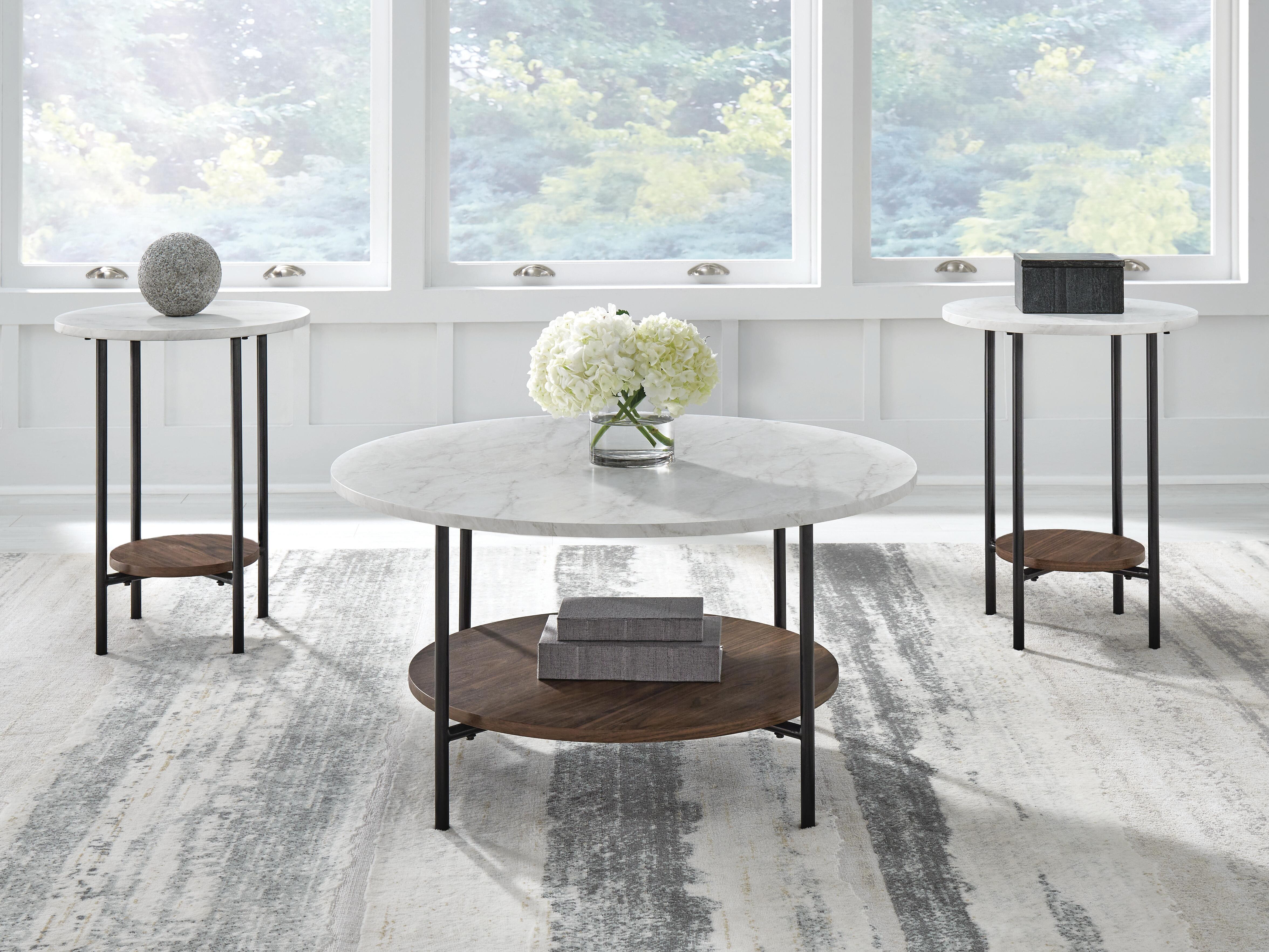 Dar Furniture - Ashley Furniture - Wrenwich Table (Set of 3) - Occasional Table Set (3/CN) / Brown/Black/White - T167-13
