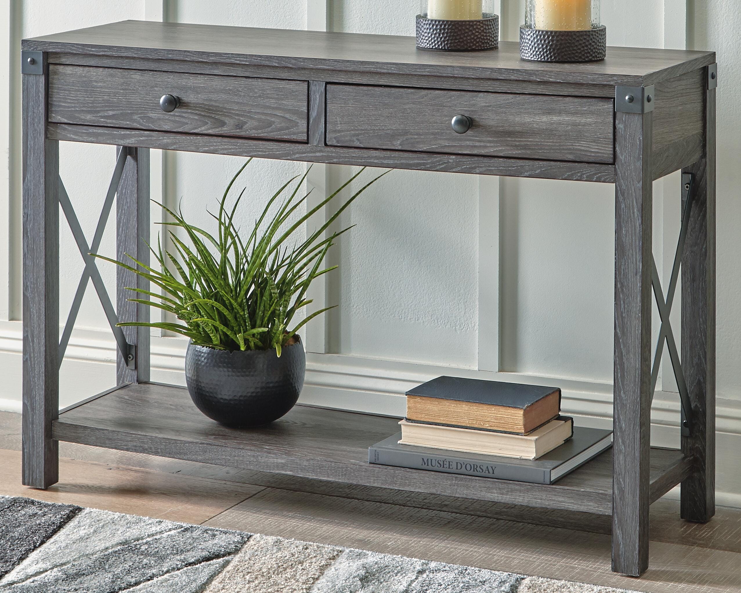 Dar Furniture - Ashley Furniture - Freedan Sofa/Console Table - Console Sofa Table / Grayish Brown - T175-4