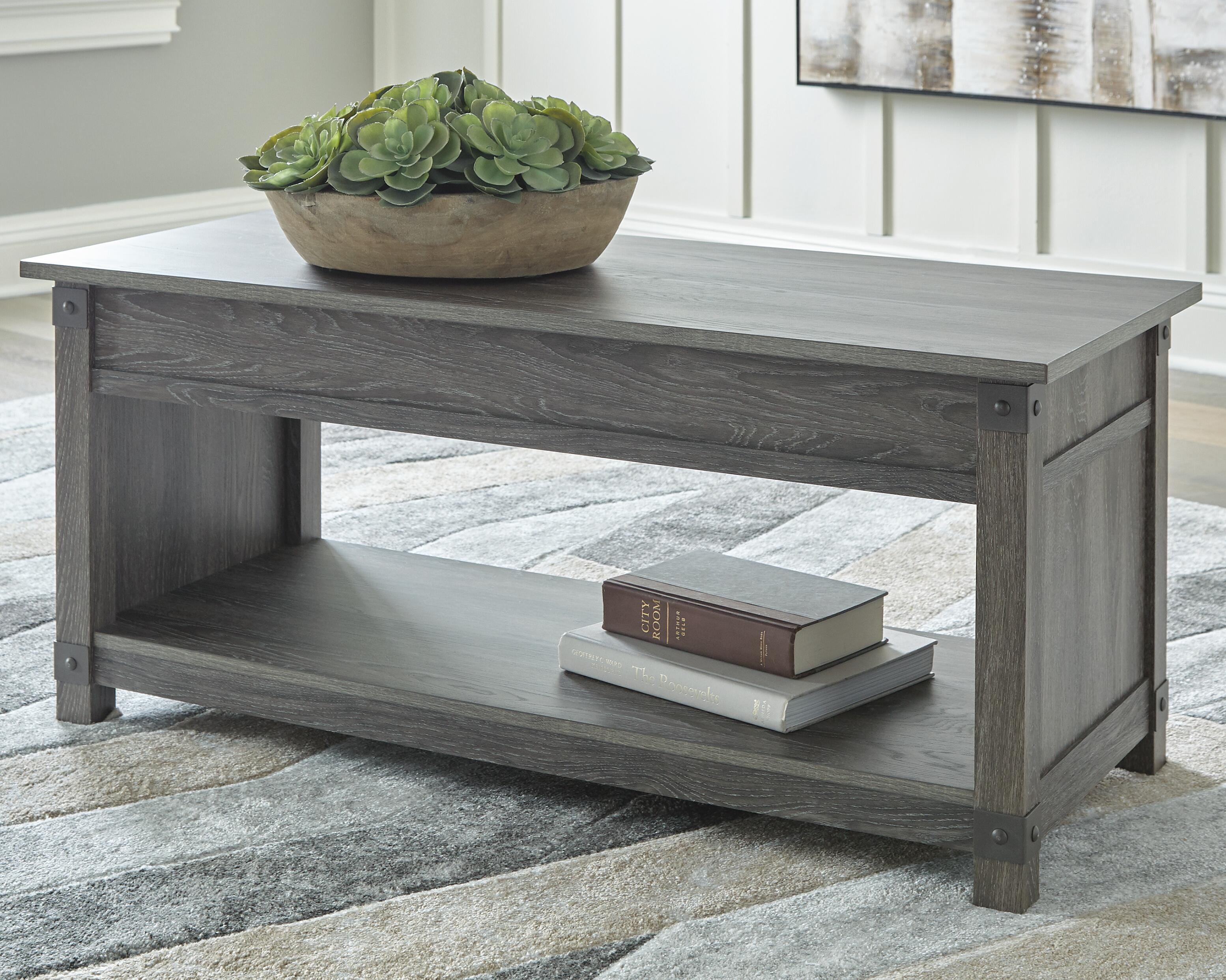 Dar Furniture - Ashley Furniture - Freedan Lift-Top Coffee Table - Rect Lift Top Cocktail Table / Grayish Brown - T175-9