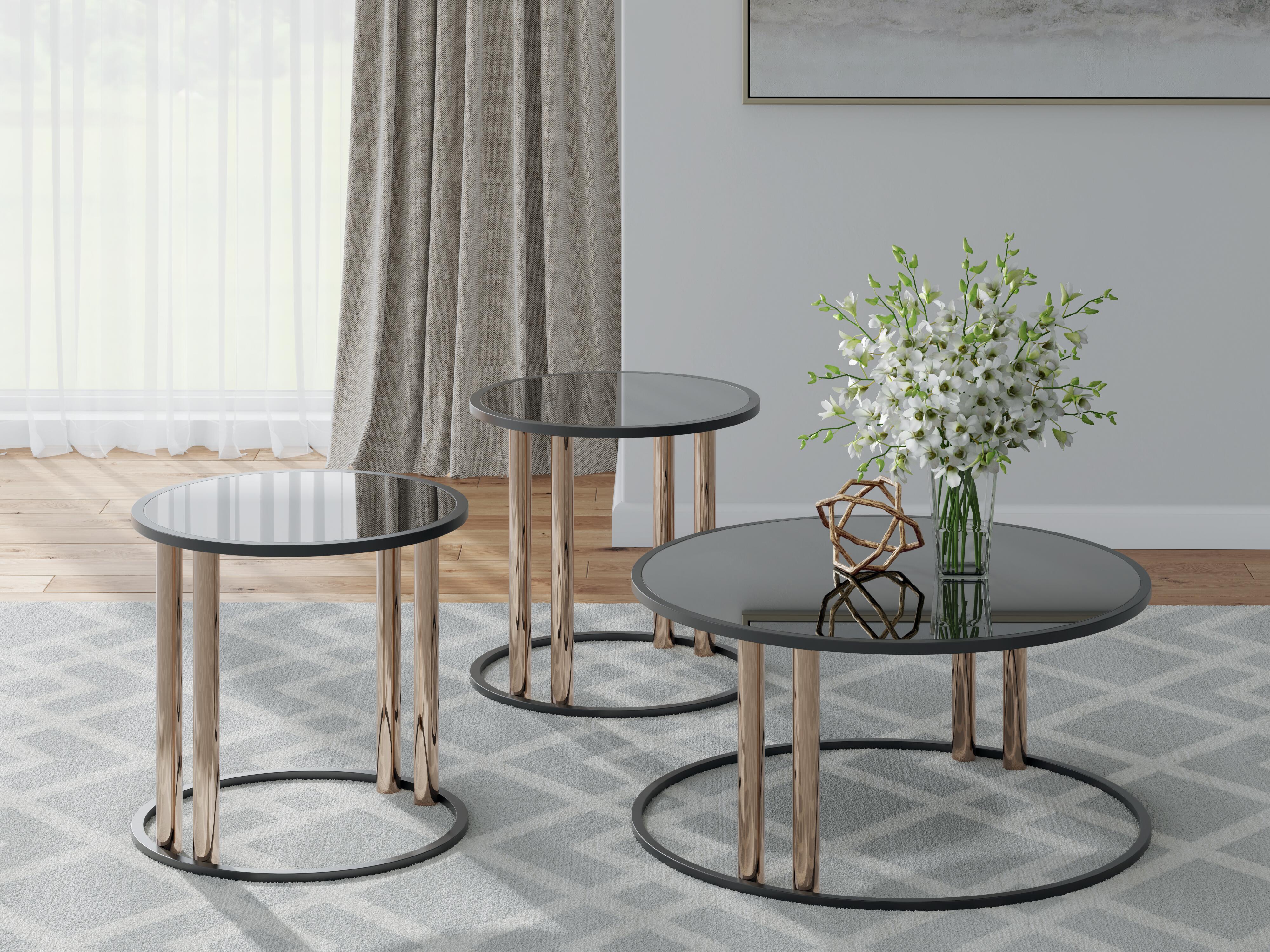 Dar Furniture - Ashley Furniture - Hannerly Table (Set of 3) - Occasional Table Set (3/CN) / Black/Gold Finish - T219-13