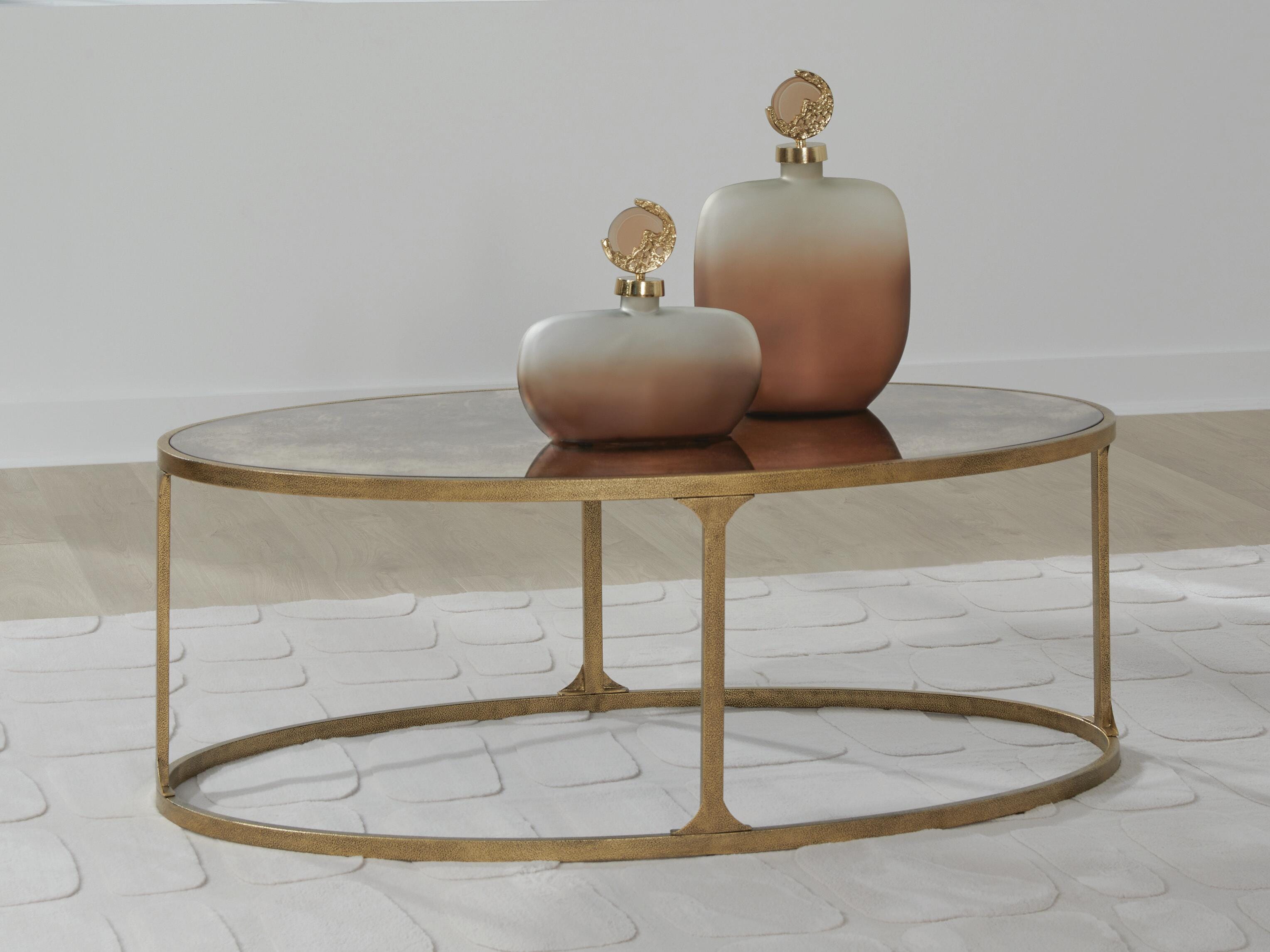 Dar Furniture - Ashley Furniture - Korajane Coffee Table - Oval Cocktail Table / Antique Gold - T399-0