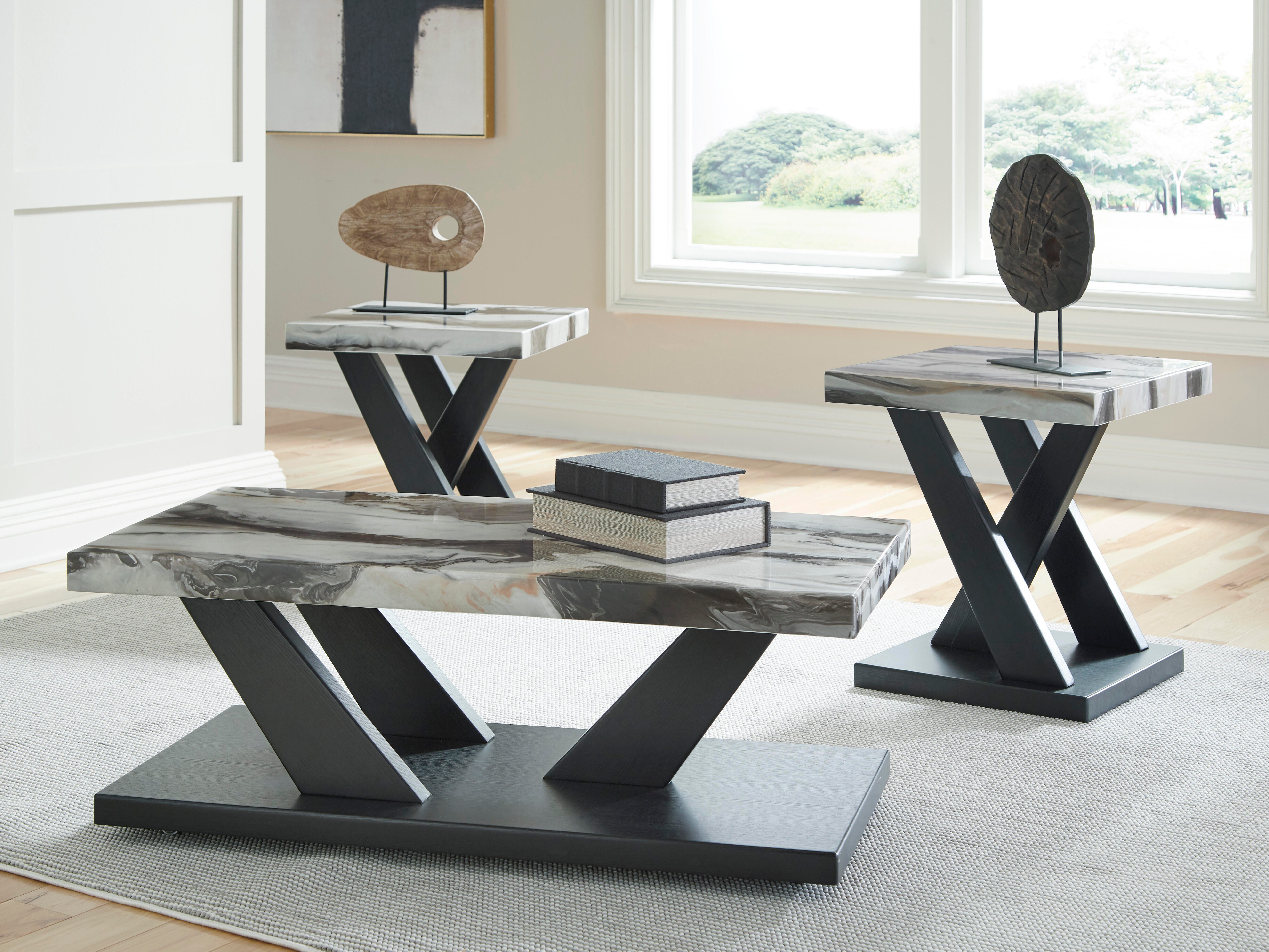 Dar Furniture - Ashley Furniture - Cendill Table (Set of 3) - Occasional Table Set (3/CN) / Dark Brown/White/Black - T403-13