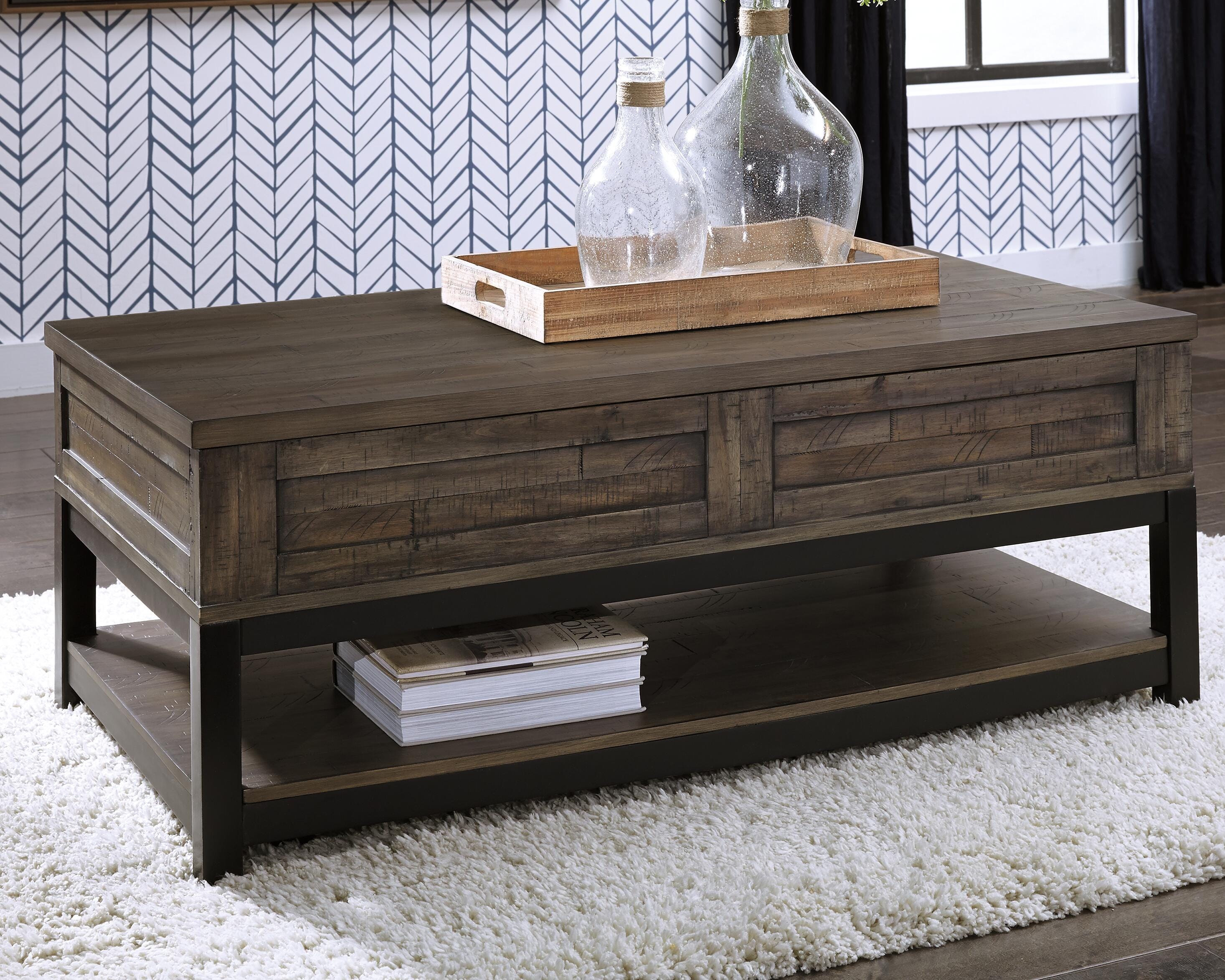 Dar Furniture - Ashley Furniture - Johurst Coffee Table with Lift Top - LIFT TOP COCKTAIL TABLE / Grayish Brown - T444-9