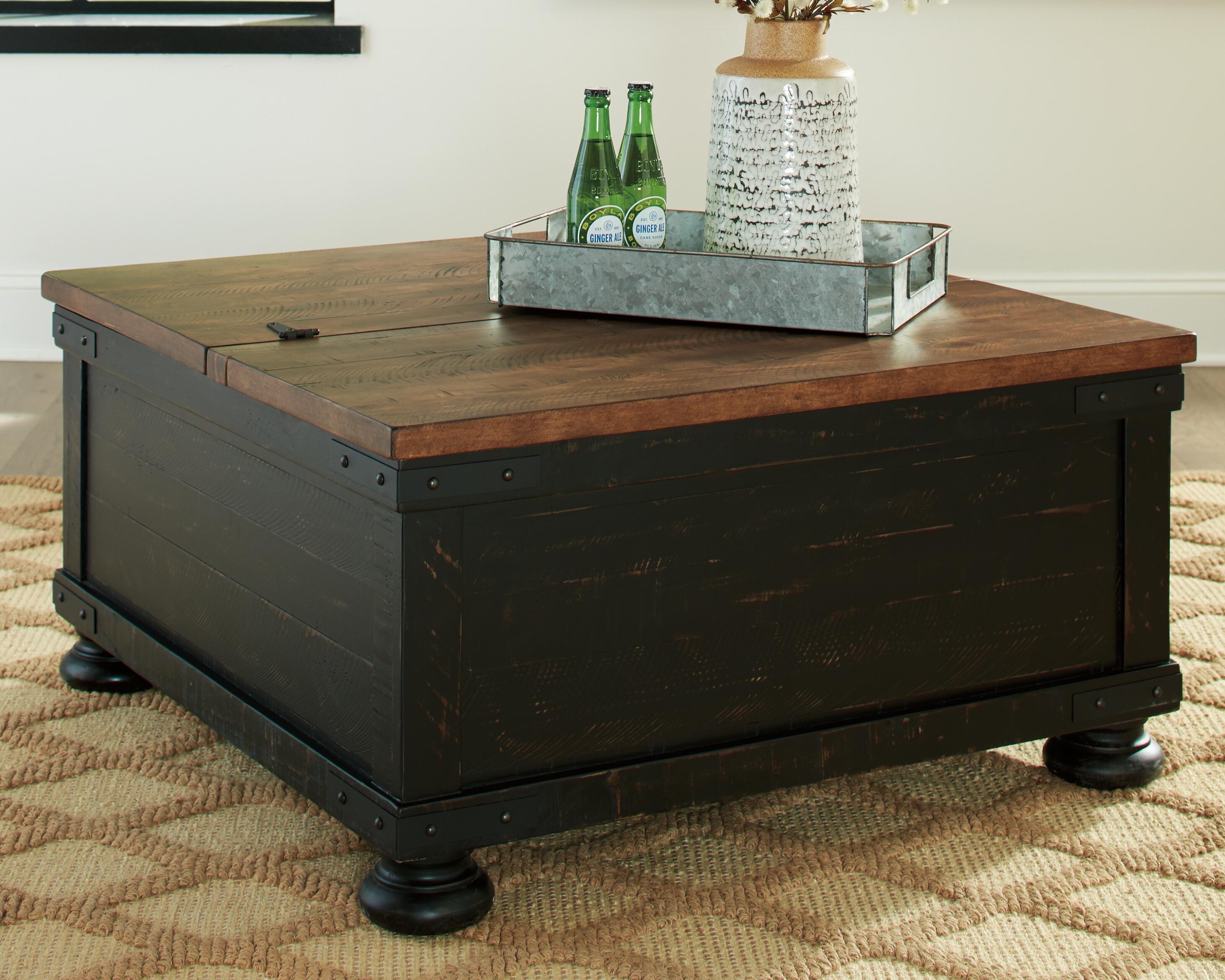 Dar Furniture - Ashley Furniture - Valebeck Coffee Table with Lift Top - Lift Top Cocktail Table / Black/Brown - T468-00