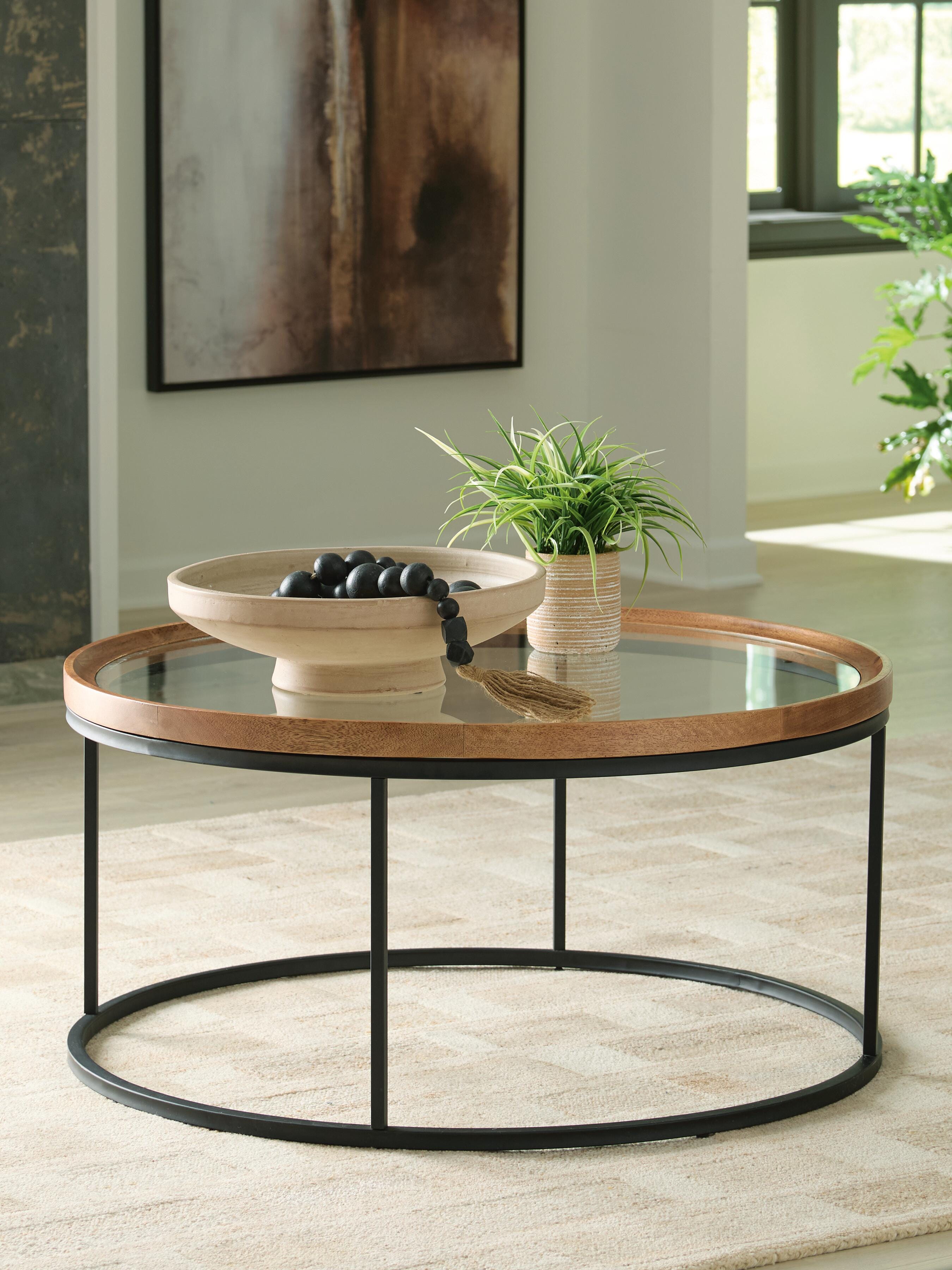 Dar Furniture - Ashley Furniture - Noraluna Coffee Table - Round Cocktail Table / Medium Brown - T502-8