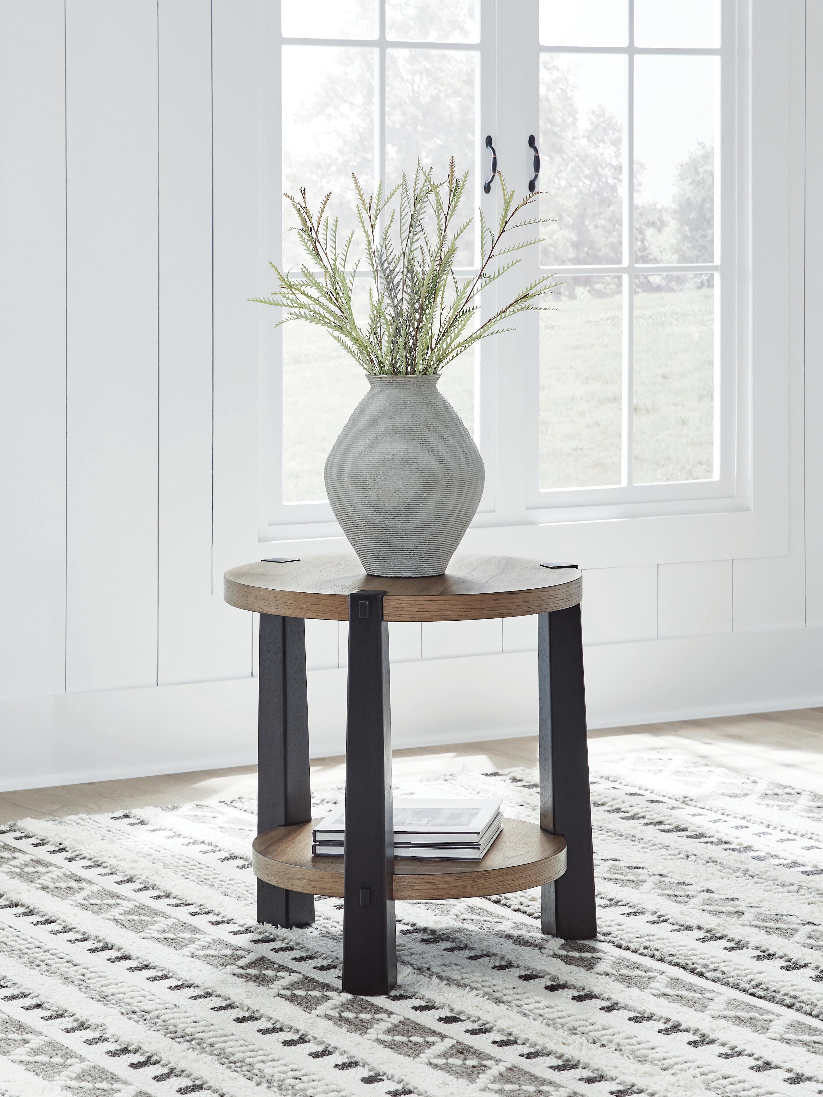 Dar Furniture - Ashley Furniture - Ridgester End Table - Round End Table / Light Brown/Black - T518-6