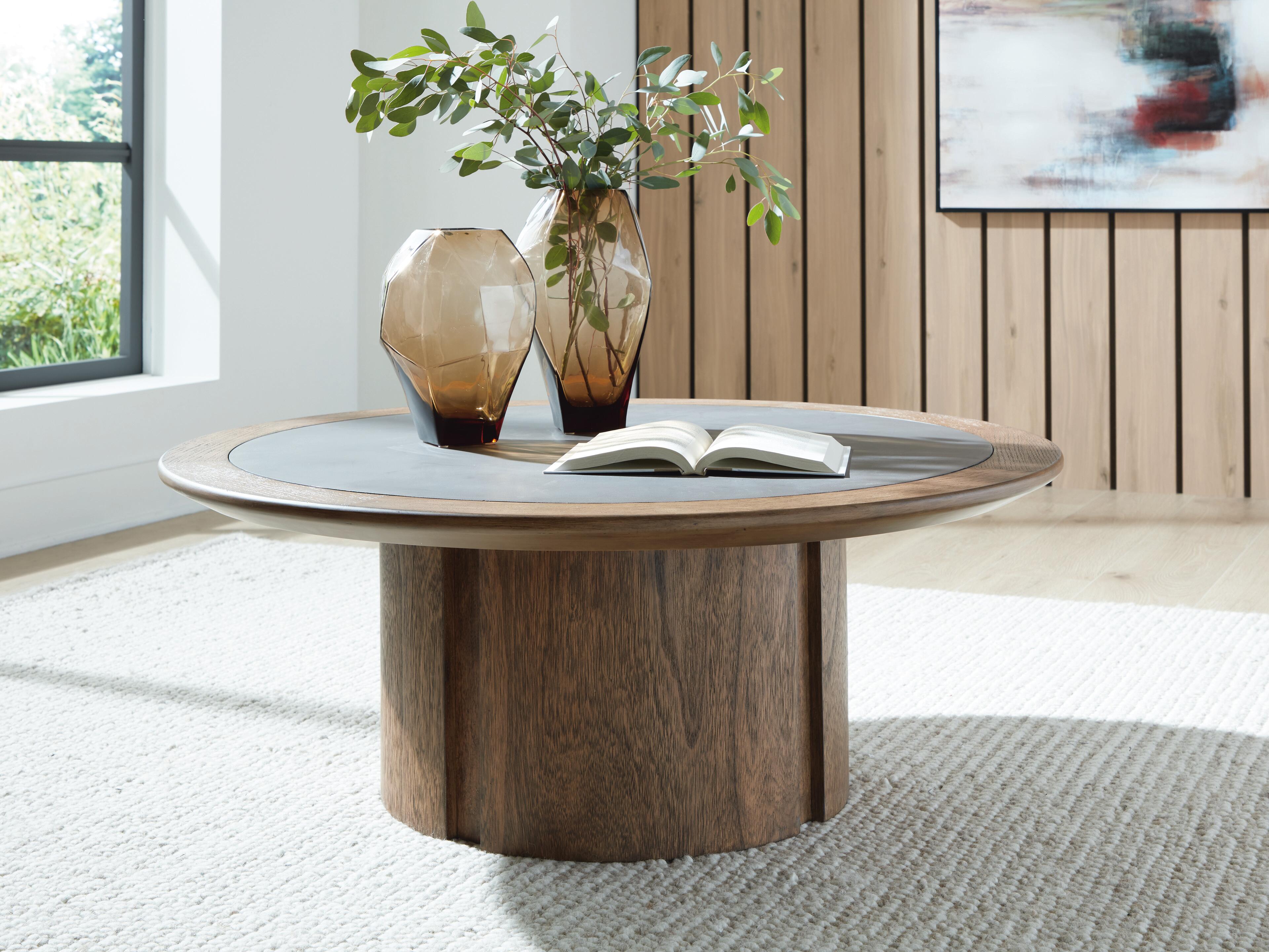 Dar Furniture - Ashley Furniture - Dontayne Coffee Table - Round Cocktail Table / Warm Brown - T563-8