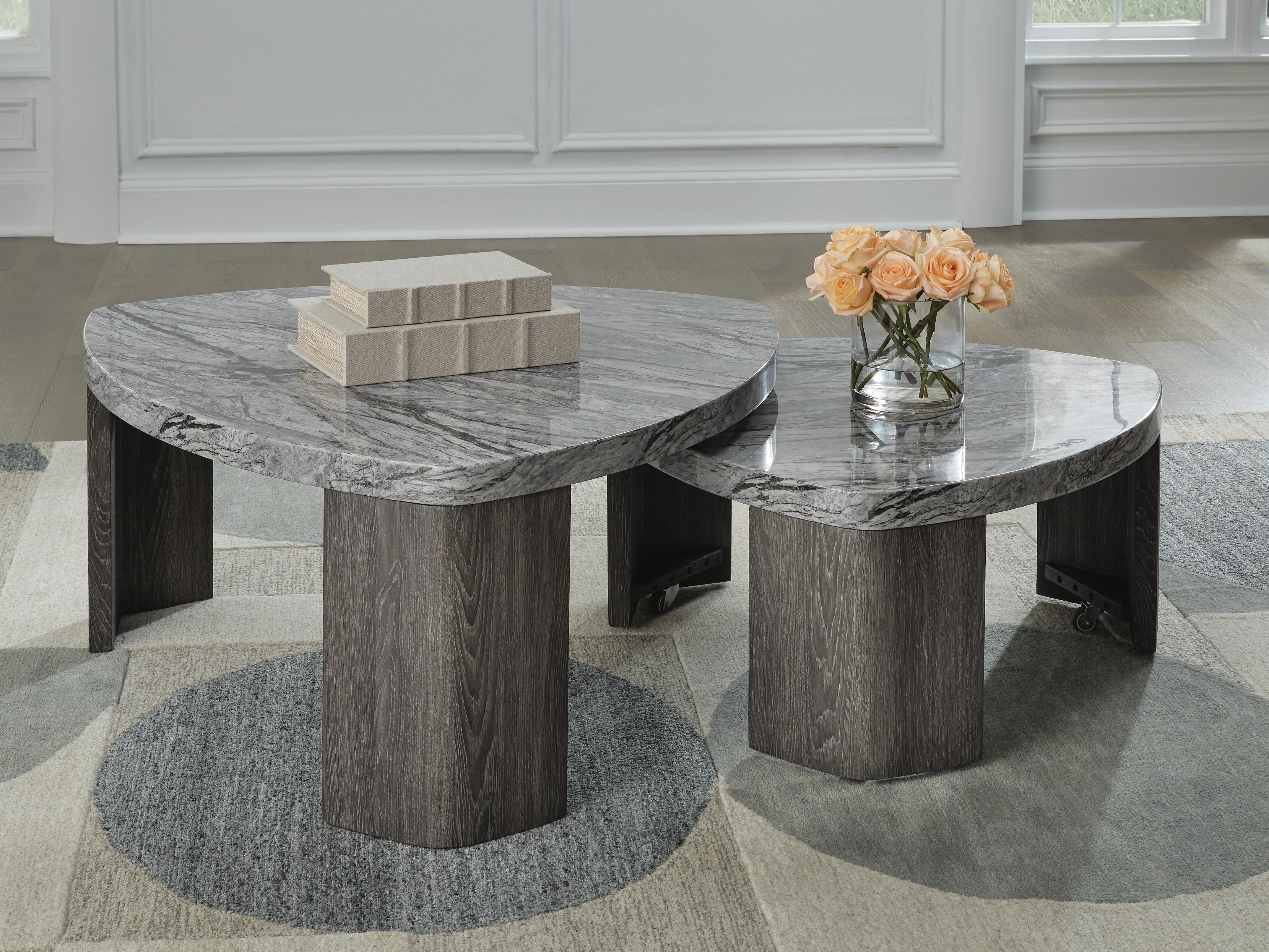 Dar Furniture - Ashley Furniture - Surmour Stacked Coffee Table - Stacked Cocktail Table / Gray/Brown - T600-0
