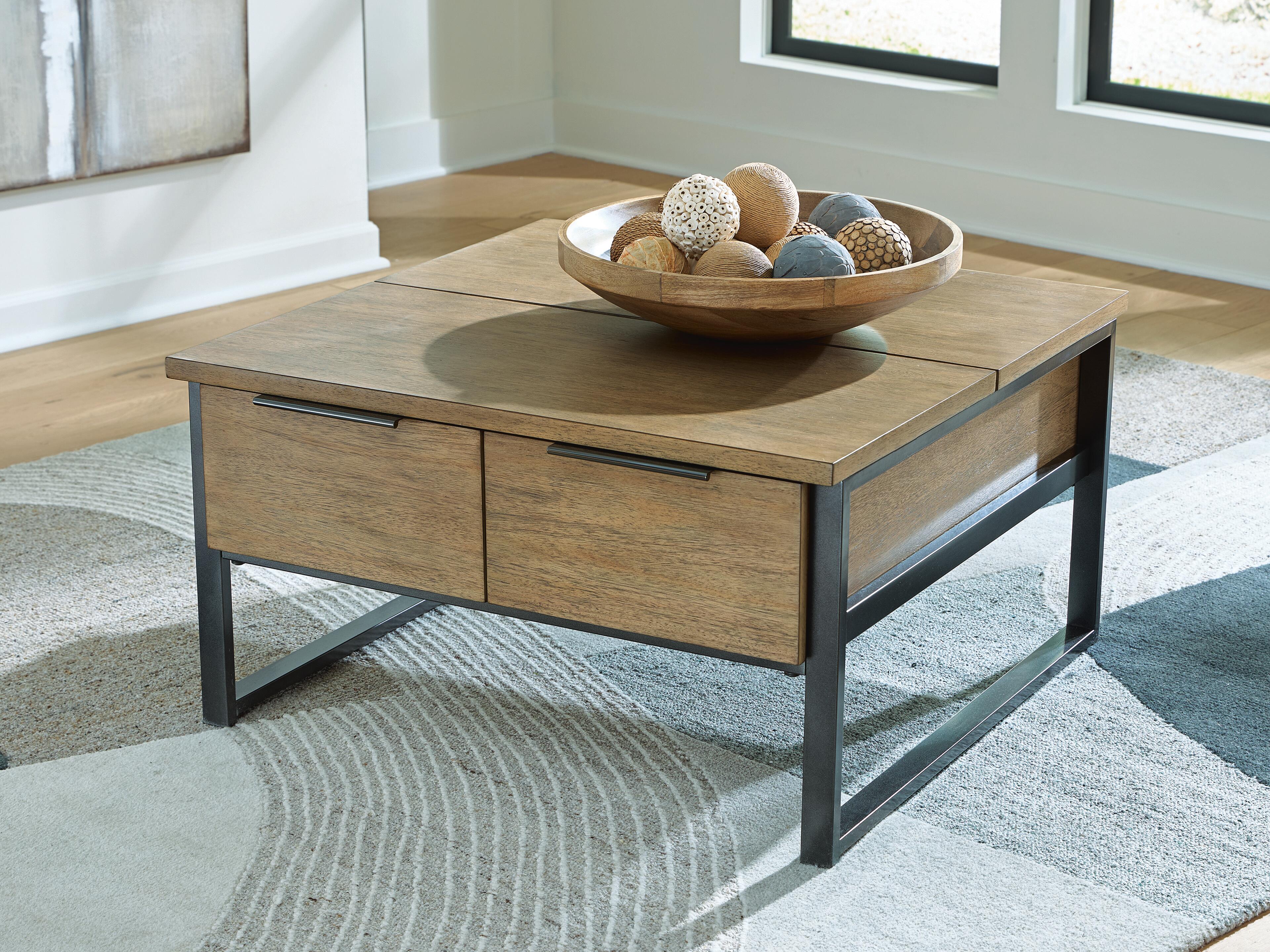 Dar Furniture - Ashley Furniture - Montia Lift-Top Coffee Table - Lift Top Cocktail Table / Light Brown - T602-00