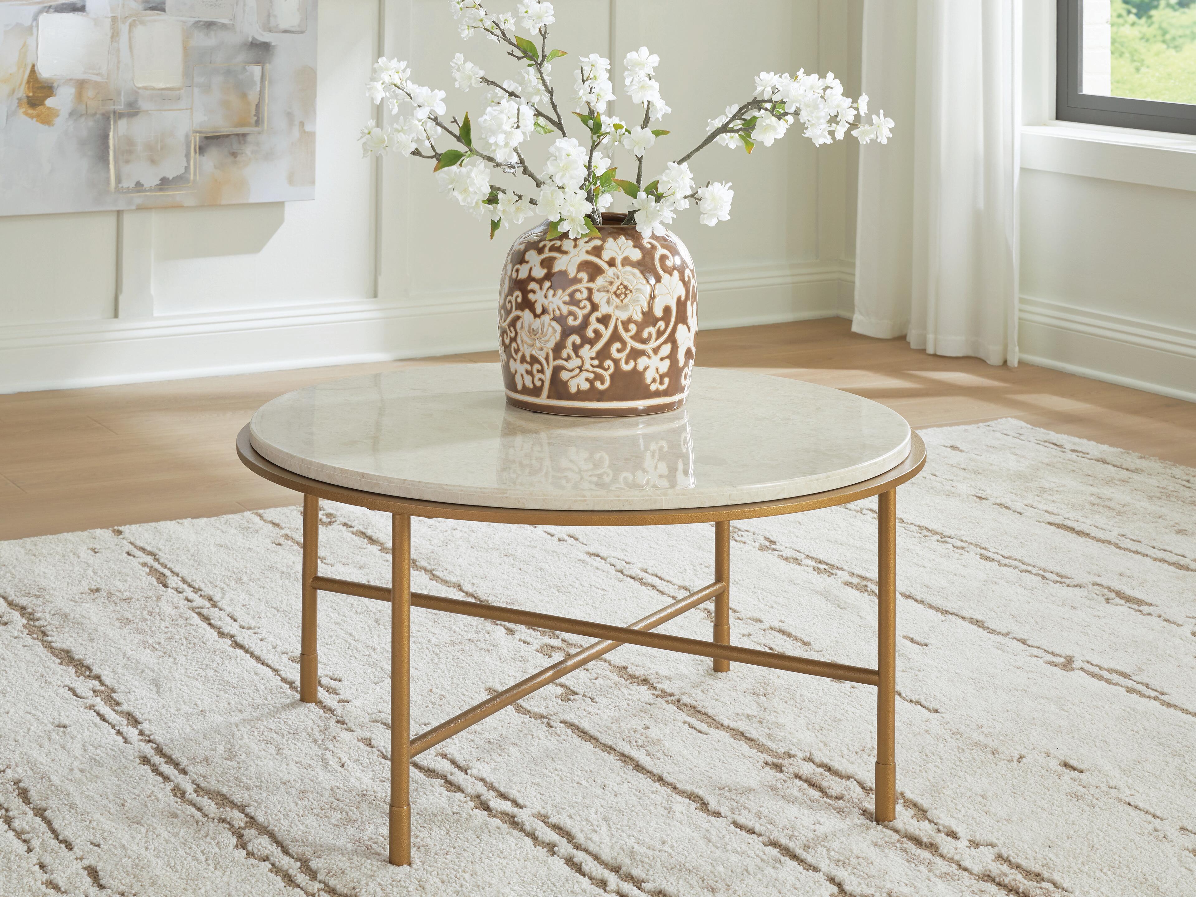 Dar Furniture - Ashley Furniture - Alben Coffee Table - Round Cocktail Table / Antique Gold - T643-8