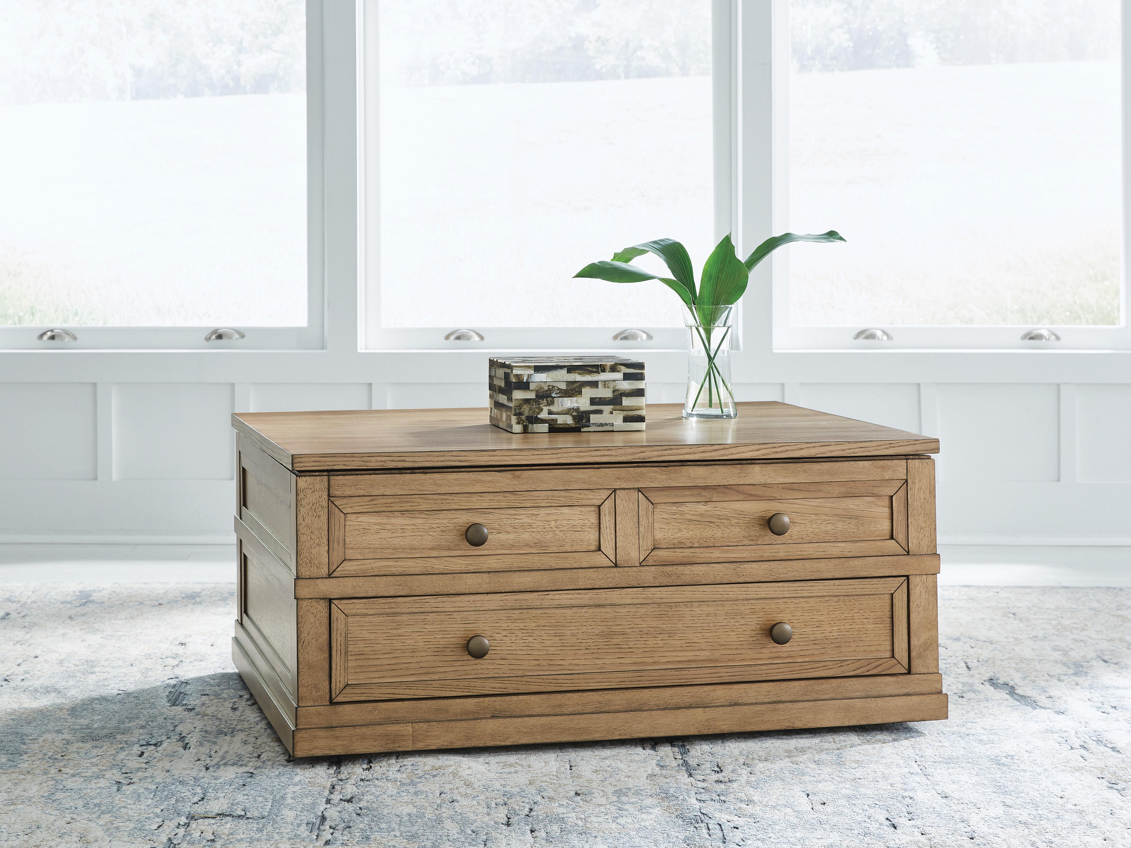 Dar Furniture - Ashley Furniture - Sharlance Lift-Top Coffee Table - Lift Top Cocktail Table / Light Brown - T655-9