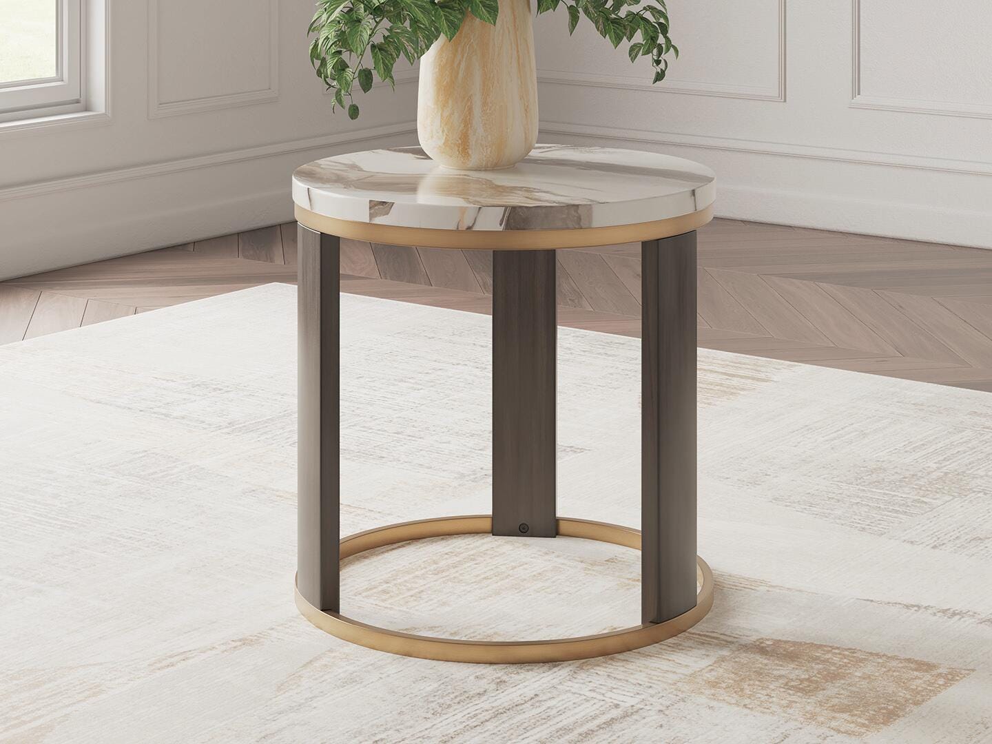 Dar Furniture - Ashley Furniture - Jazmore End Table - Round End Table / Brown/Brass Finish - T671-6