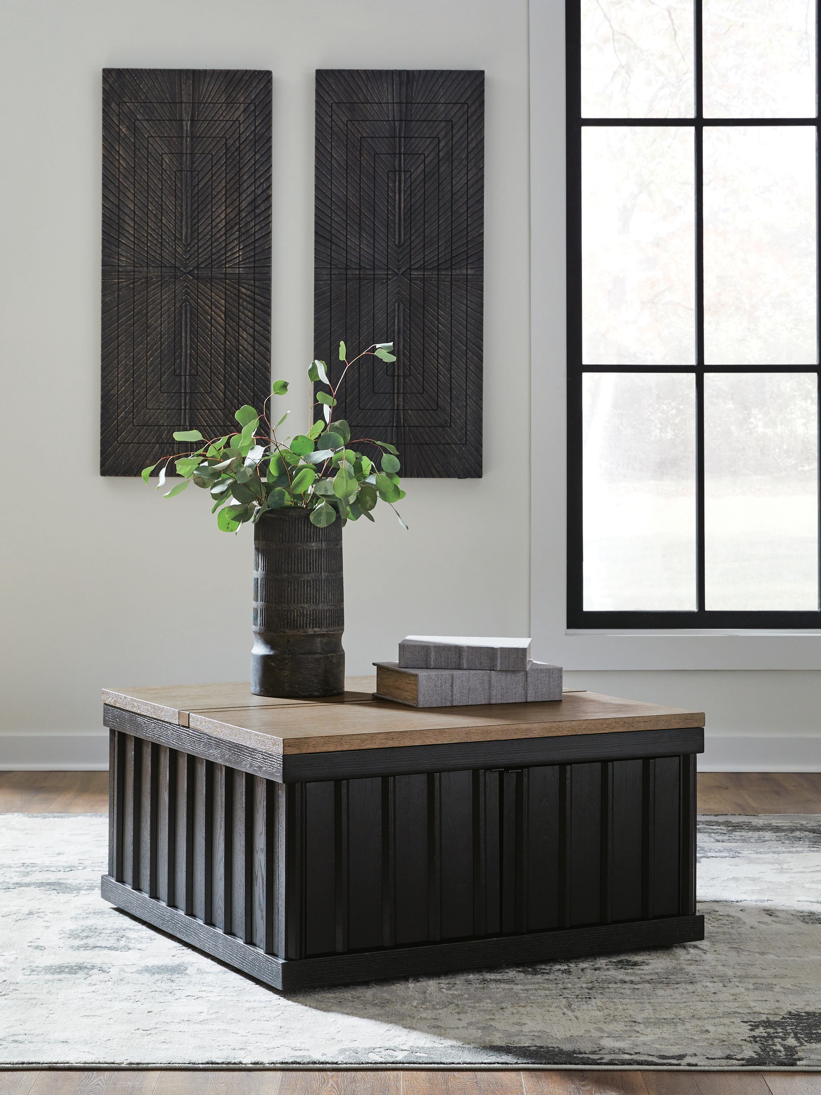 Dar Furniture - Ashley Furniture - Rylandyn Lift-Top Coffee Table - Lift Top Cocktail Table / Black/Light Brown - T721-00