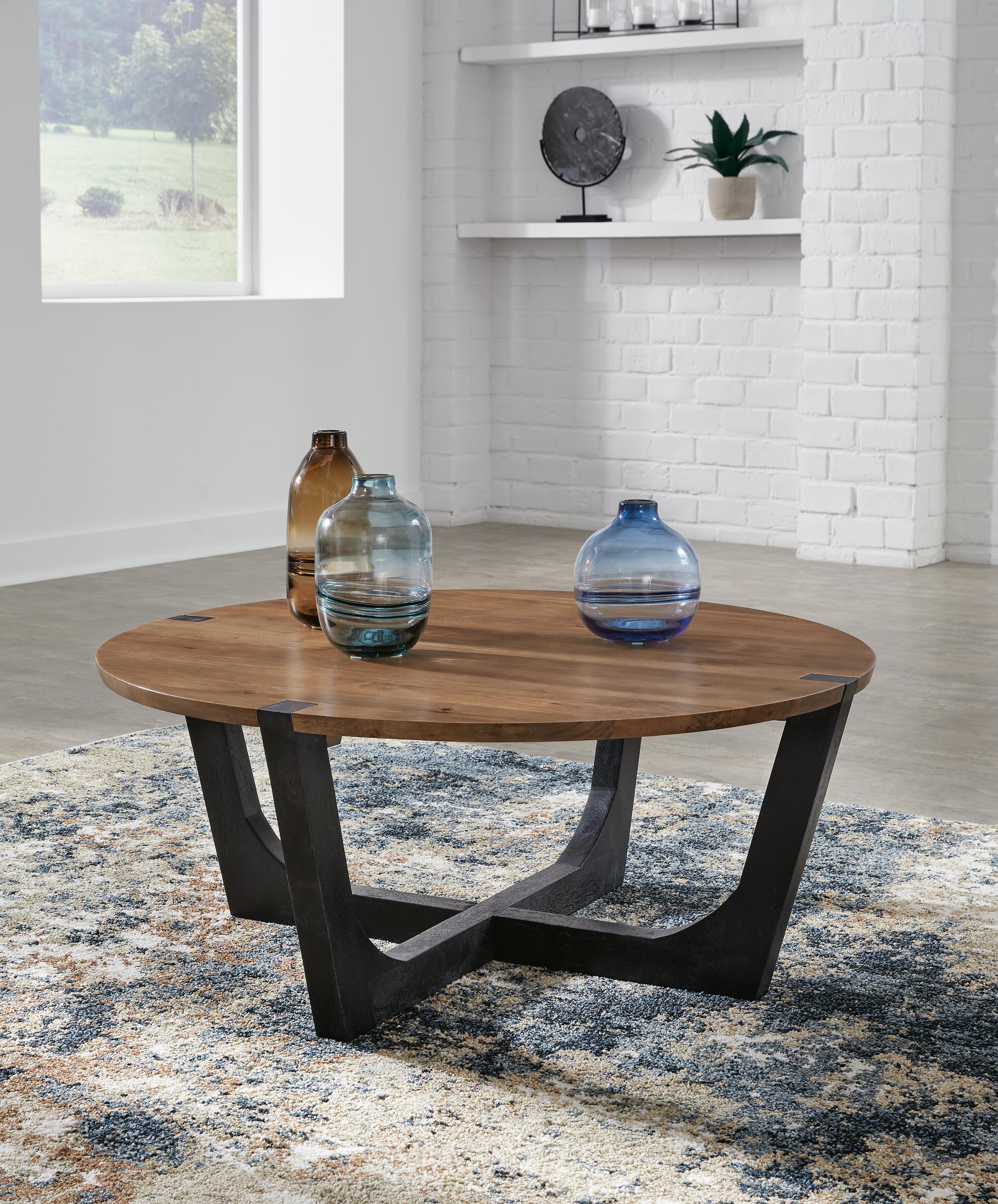 Dar Furniture - Ashley Furniture - Hanneforth Coffee Table - Round Cocktail Table / Brown/Black - T726-8