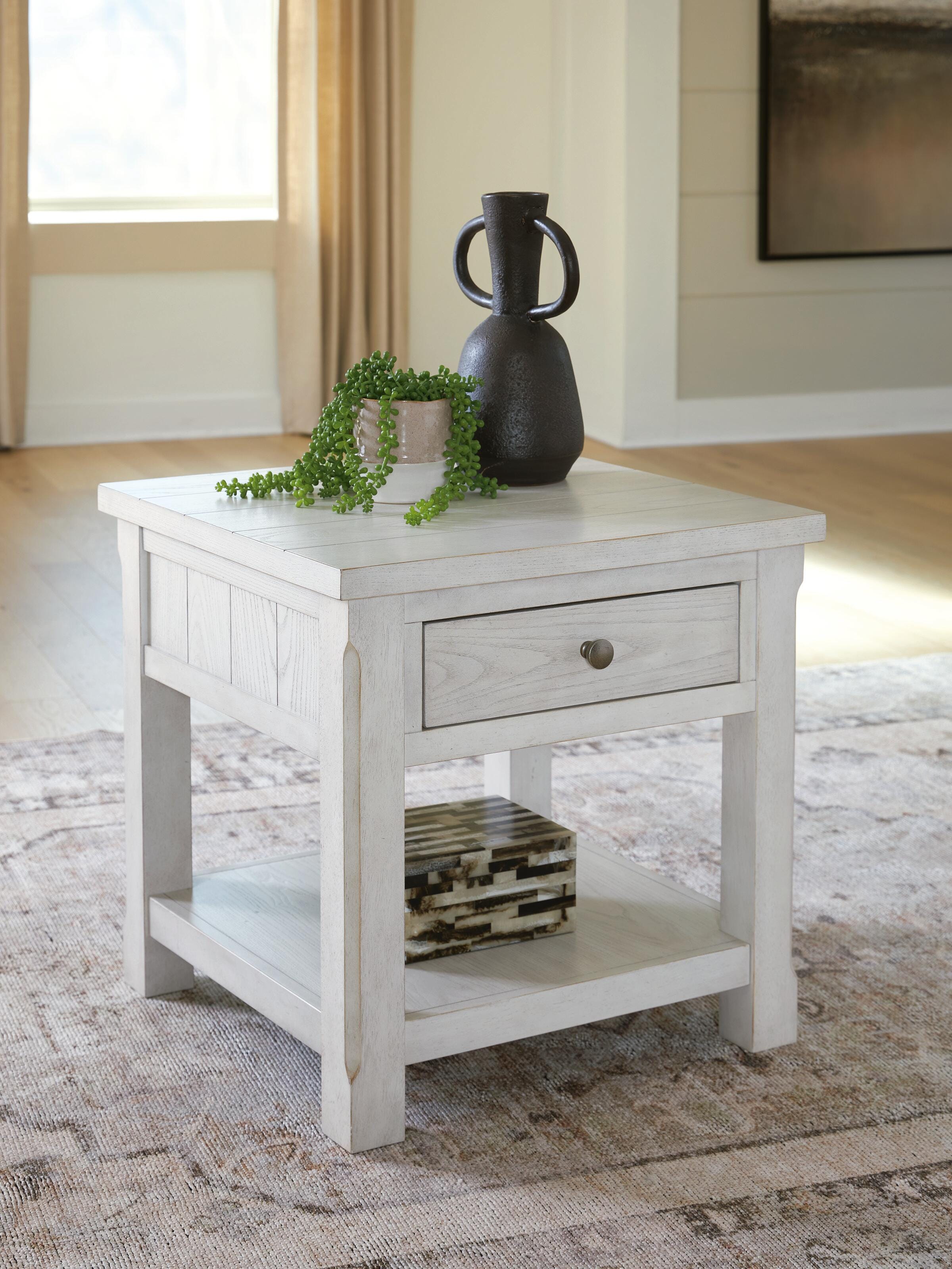 Dar Furniture - Ashley Furniture - Robbinsdale End Table - Square End Table / Antique White - T729-2