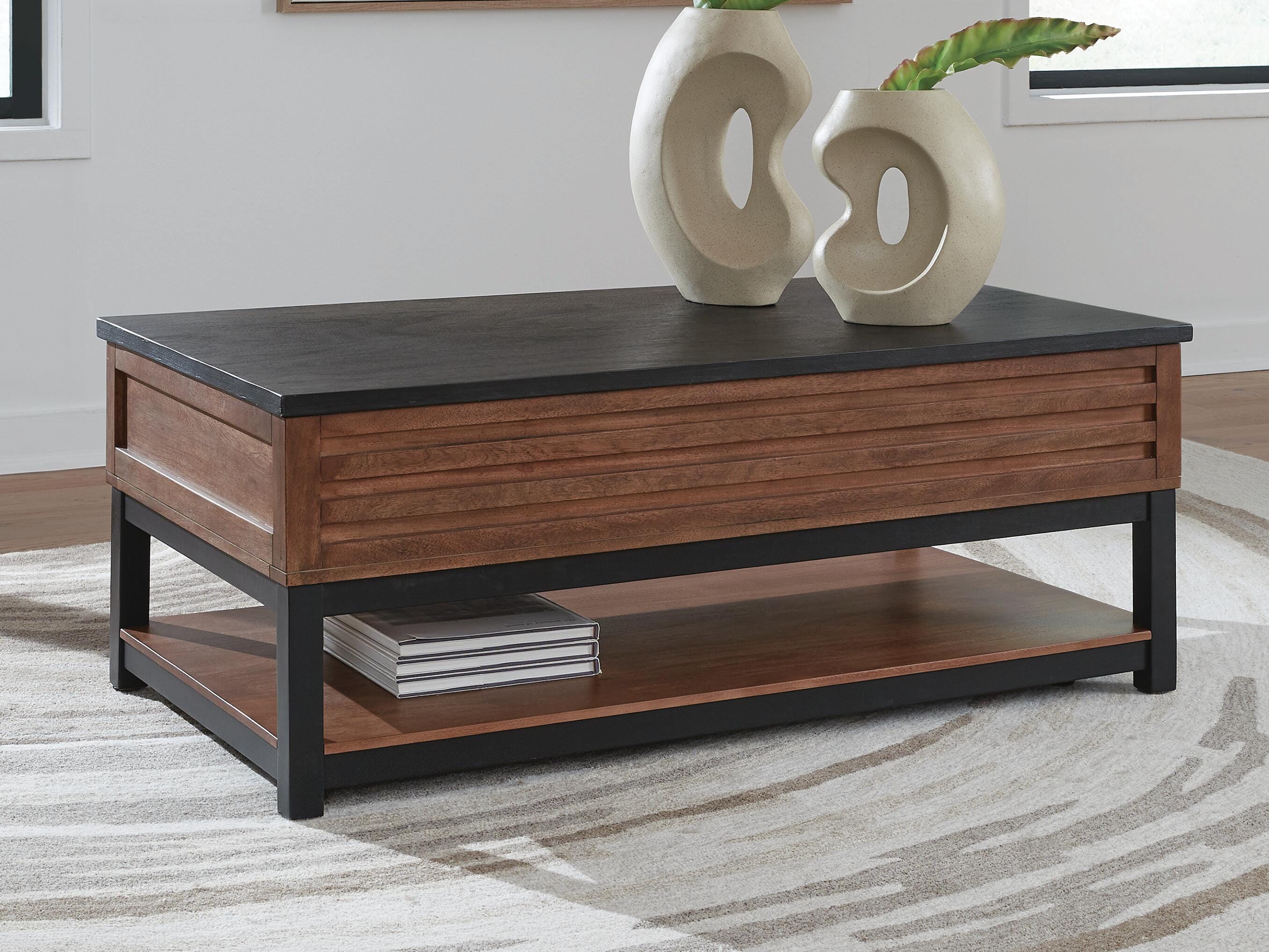 Dar Furniture - Ashley Furniture - Kallari Lift-Top Coffee Table - Lift Top Cocktail Table / Warm Brown/Black - T737-9
