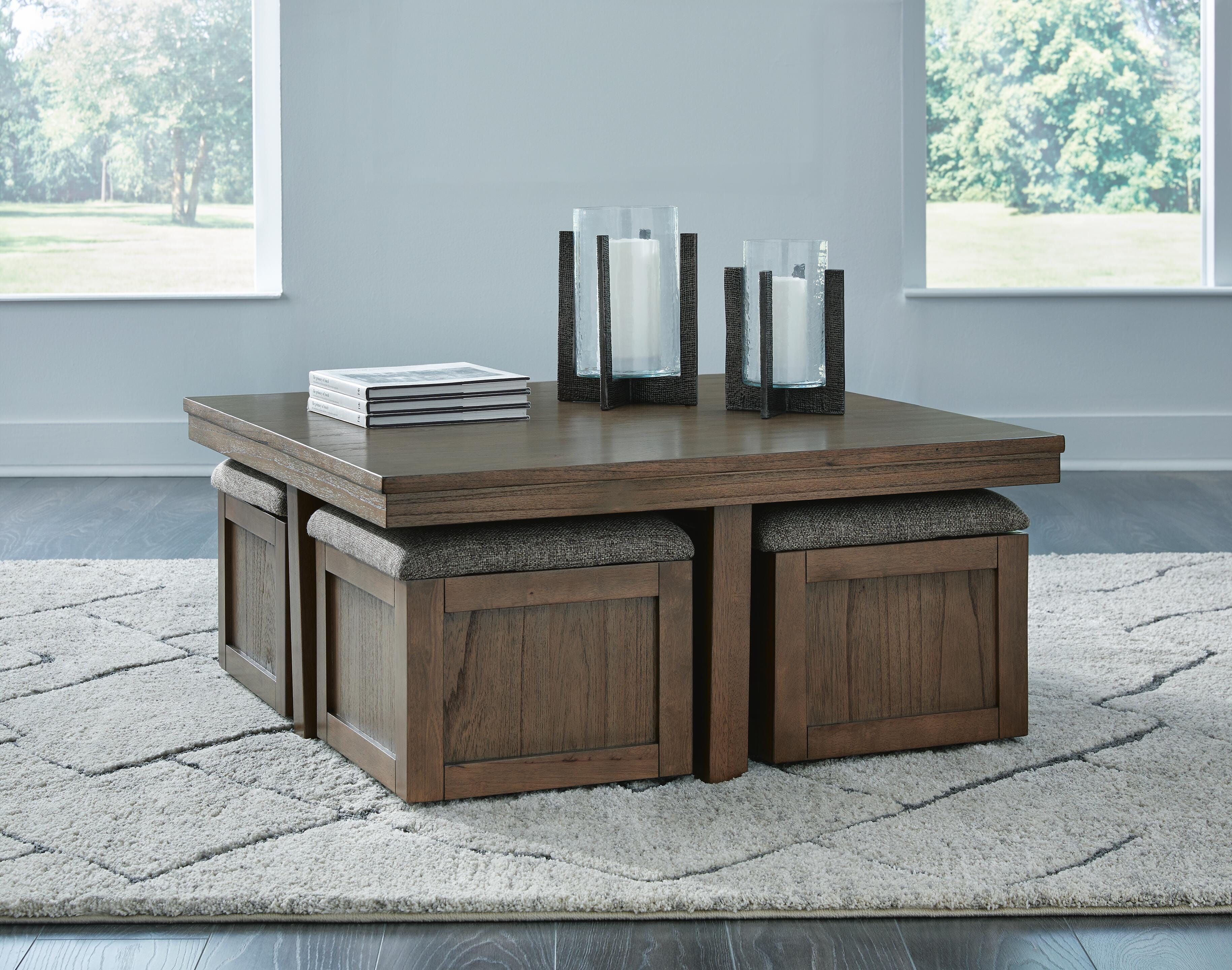 Dar Furniture - Ashley Furniture - Boardernest Coffee Table with 4 Stools - Cocktail TBL w/4 Stools (5/CN) / Brown - T738-20