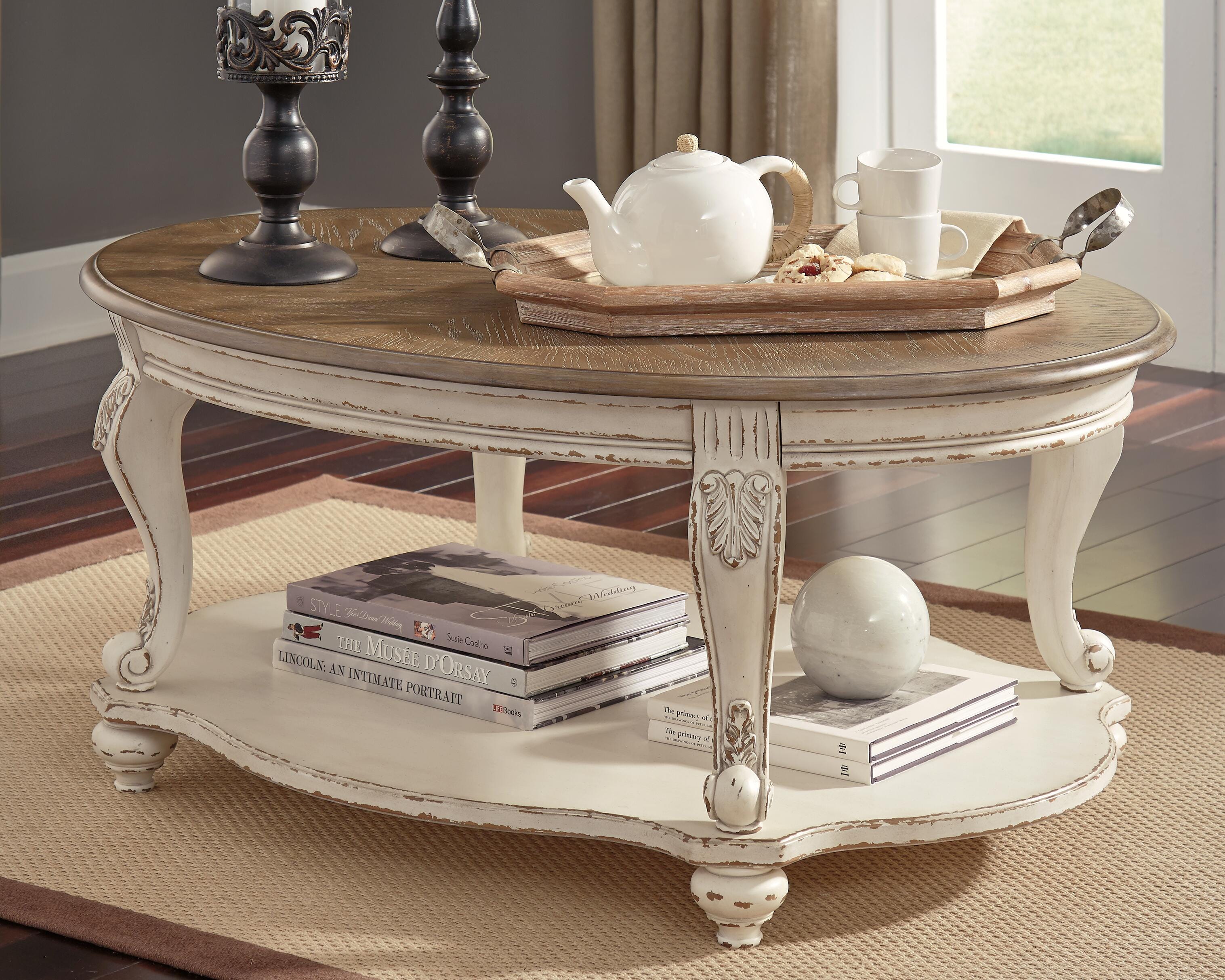Dar Furniture - Ashley Furniture - Realyn Coffee Table - Oval Cocktail Table / White/Brown - T743-0