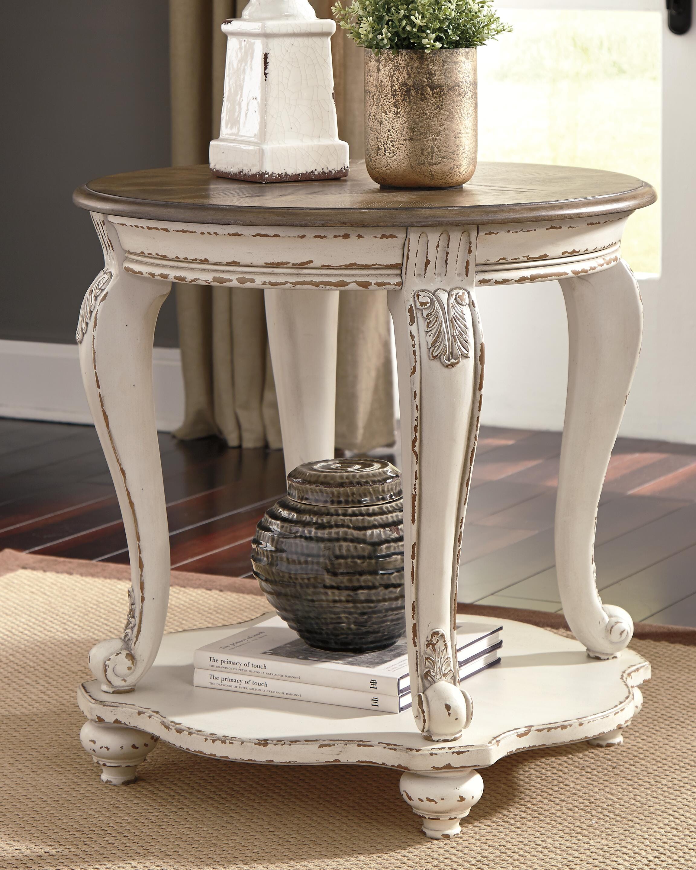 Dar Furniture - Ashley Furniture - Realyn End Table - Round End Table / White/Brown - T743-6