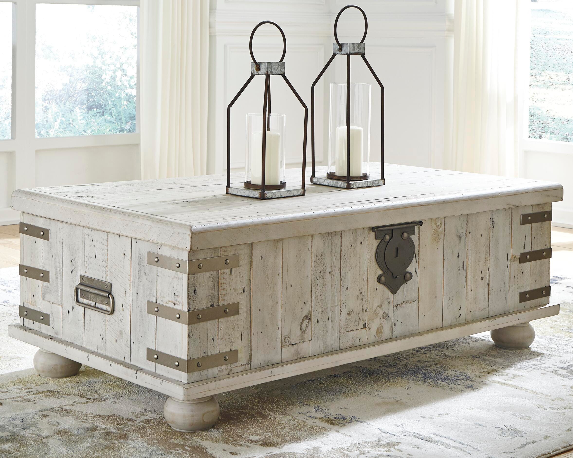 Dar Furniture - Ashley Furniture - Carynhurst Coffee Table with Lift Top - Lift Top Cocktail Table / White Wash Gray - T757-9