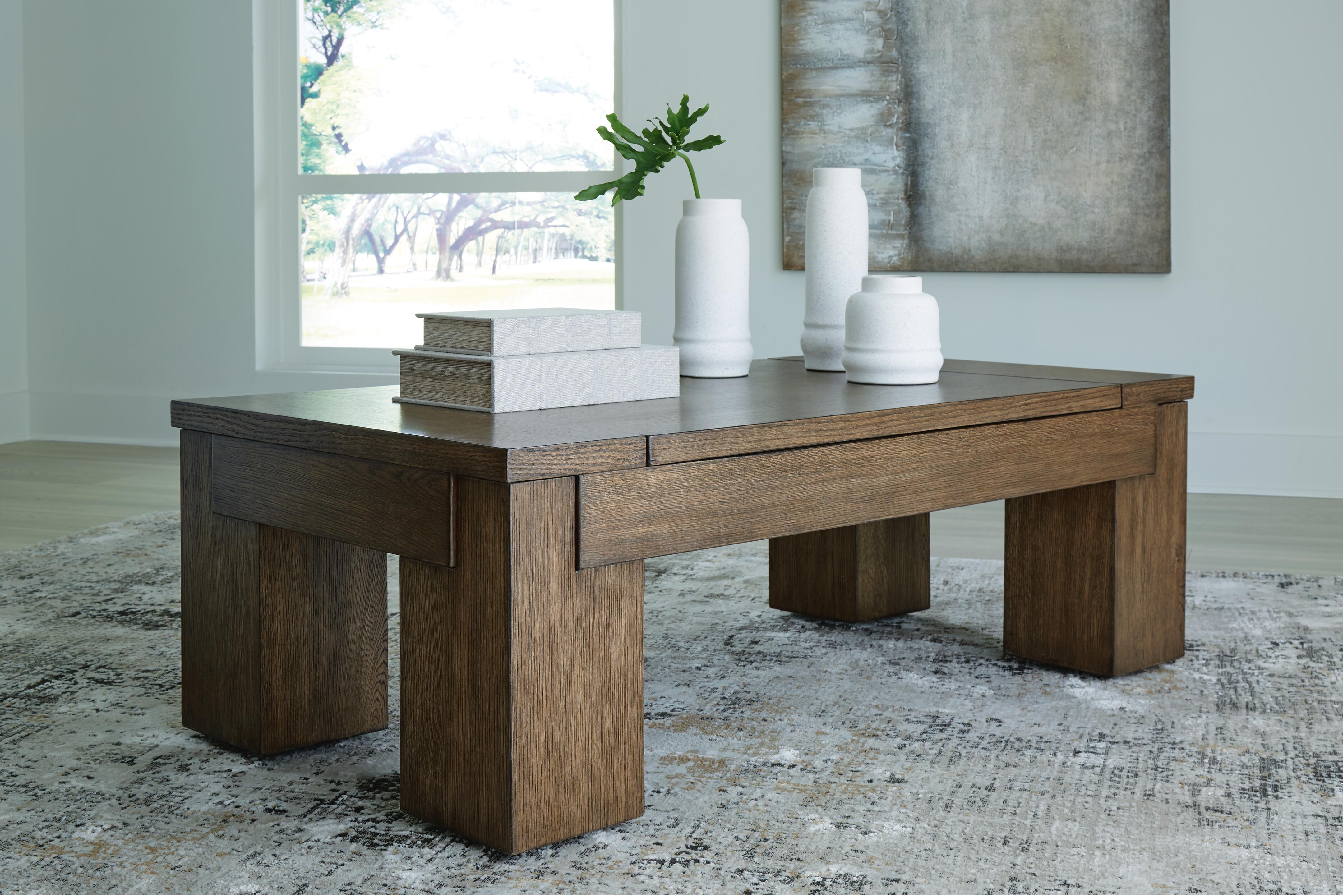 Dar Furniture - Ashley Furniture - Rosswain Lift-Top Coffee Table - Lift Top Cocktail Table / Warm Brown - T763-9