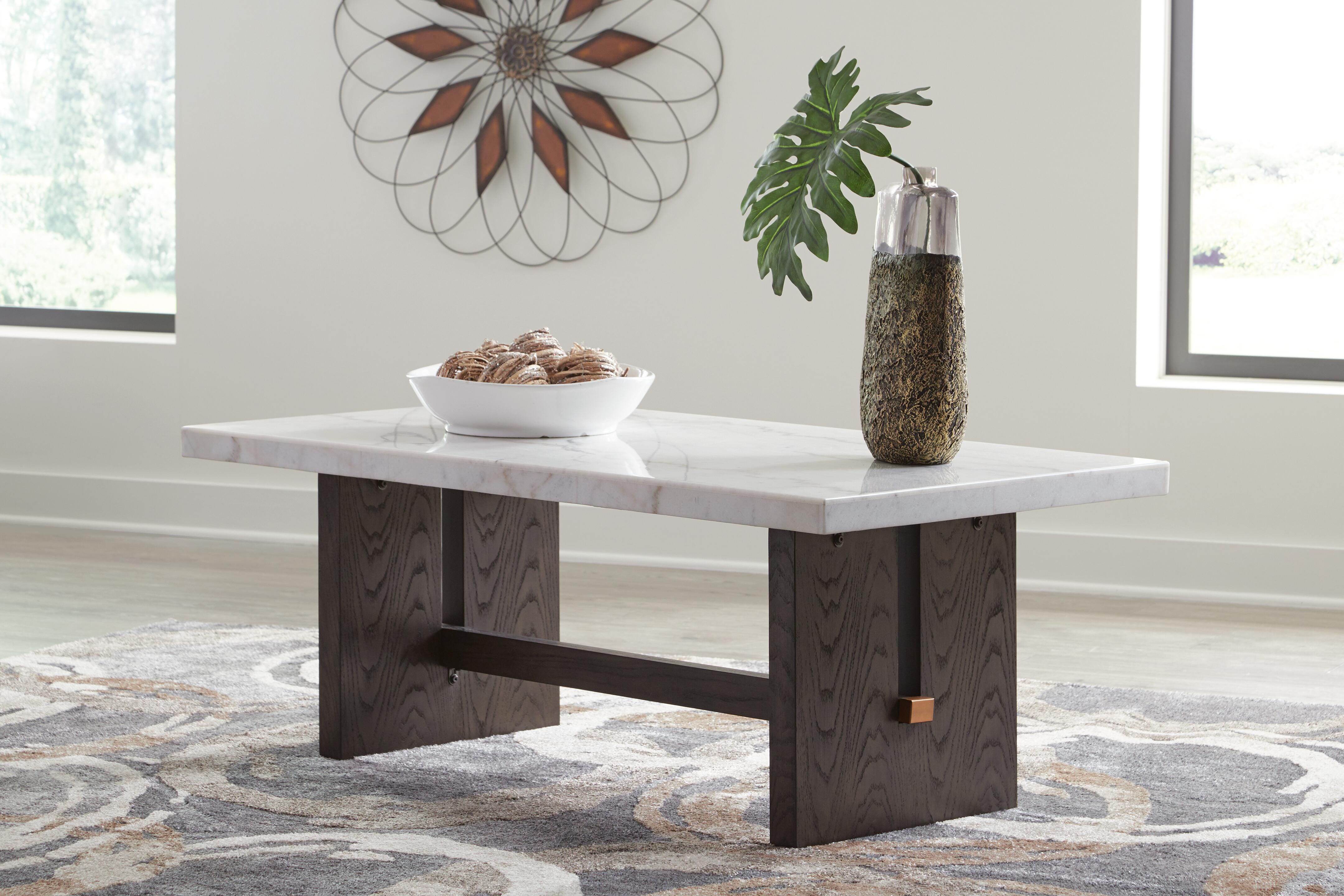 Dar Furniture - Ashley Furniture - Burkhaus Coffee Table - Rectangular Cocktail Table / White/Dark Brown - T779-1