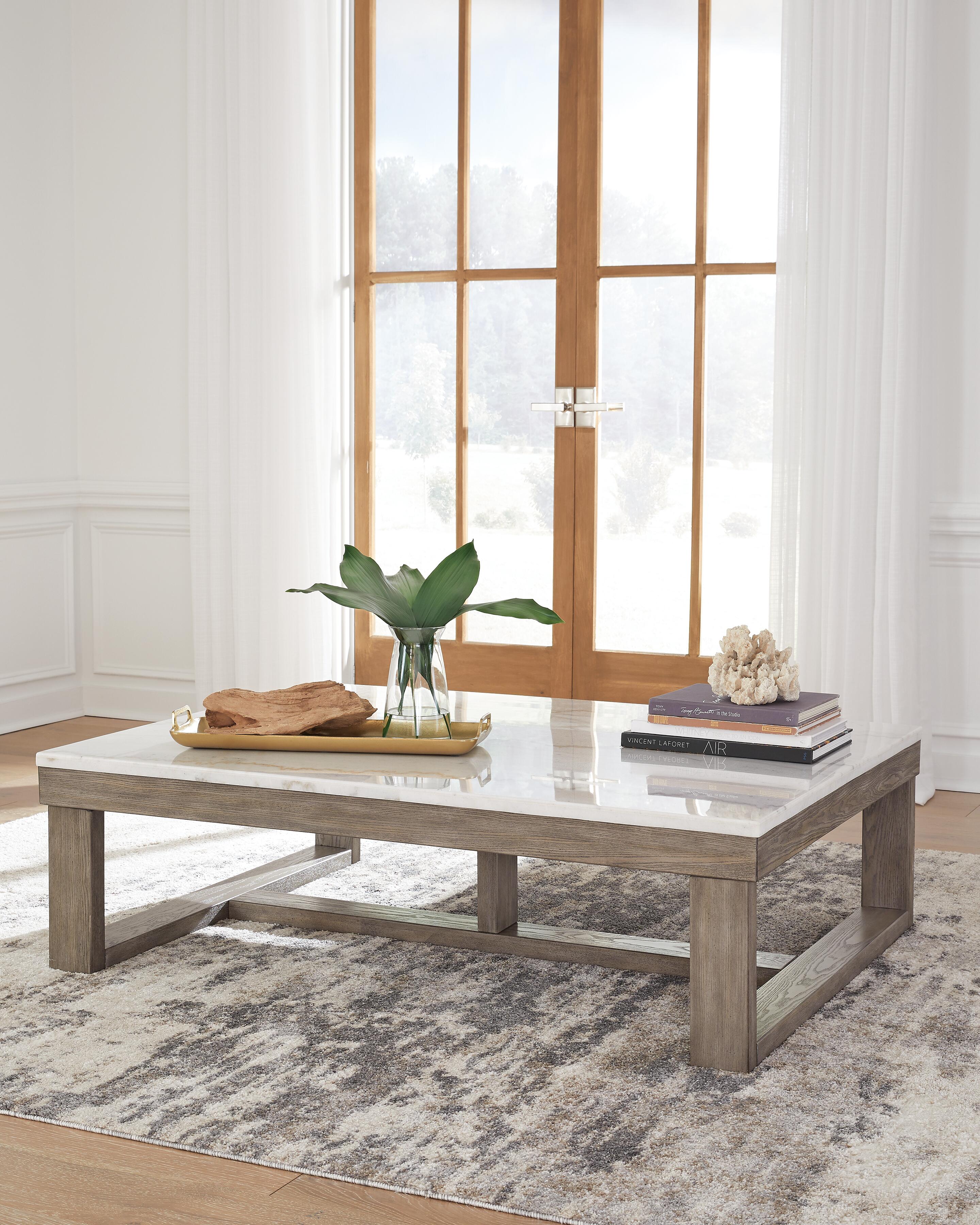 Dar Furniture - Ashley Furniture - Loyaska Coffee Table - Rectangular Cocktail Table / Brown/Ivory - T789-1