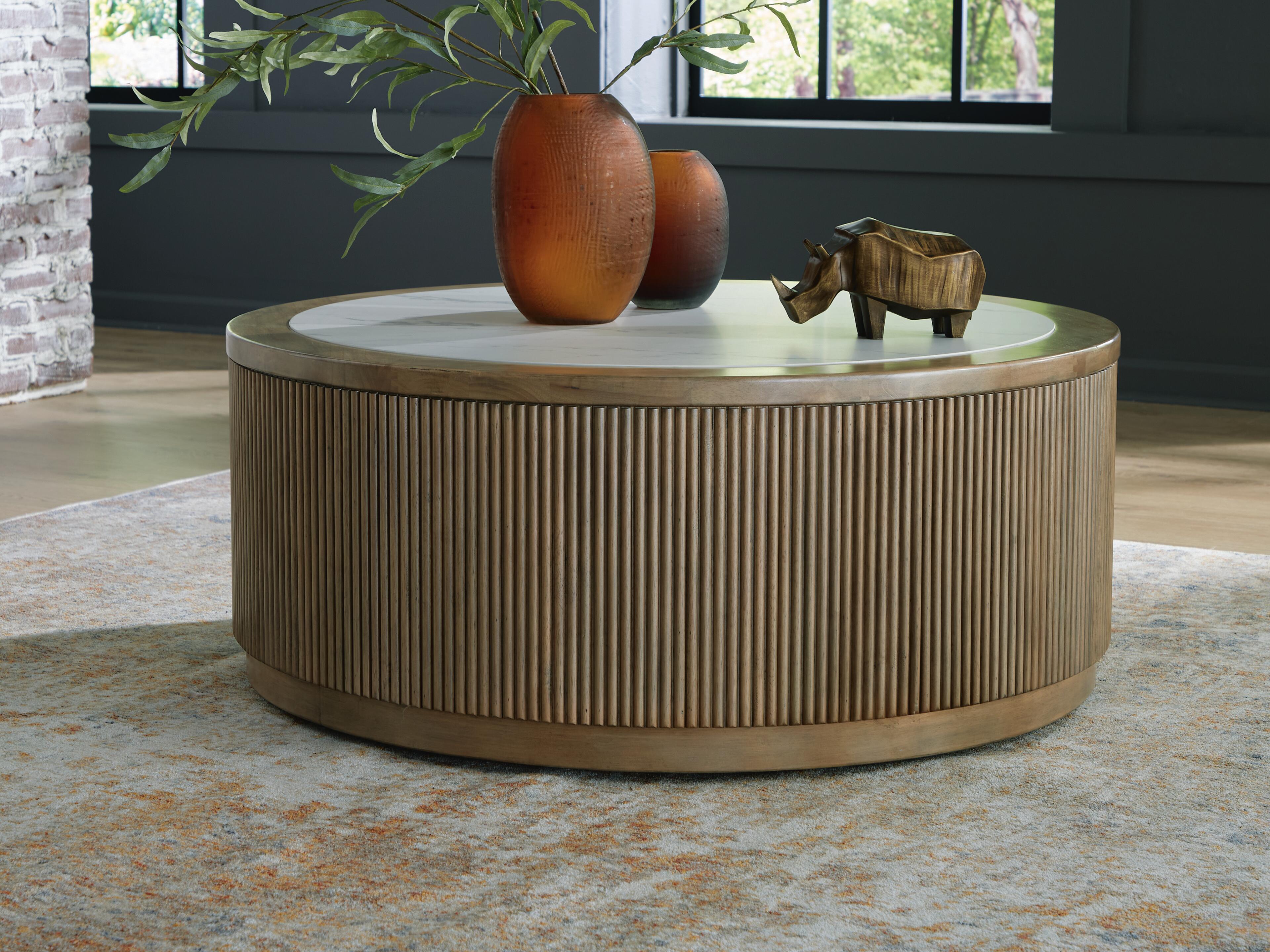 Dar Furniture - Ashley Furniture - Camdill Coffee Table - Round Cocktail Table / Light Brown/White - T808-8