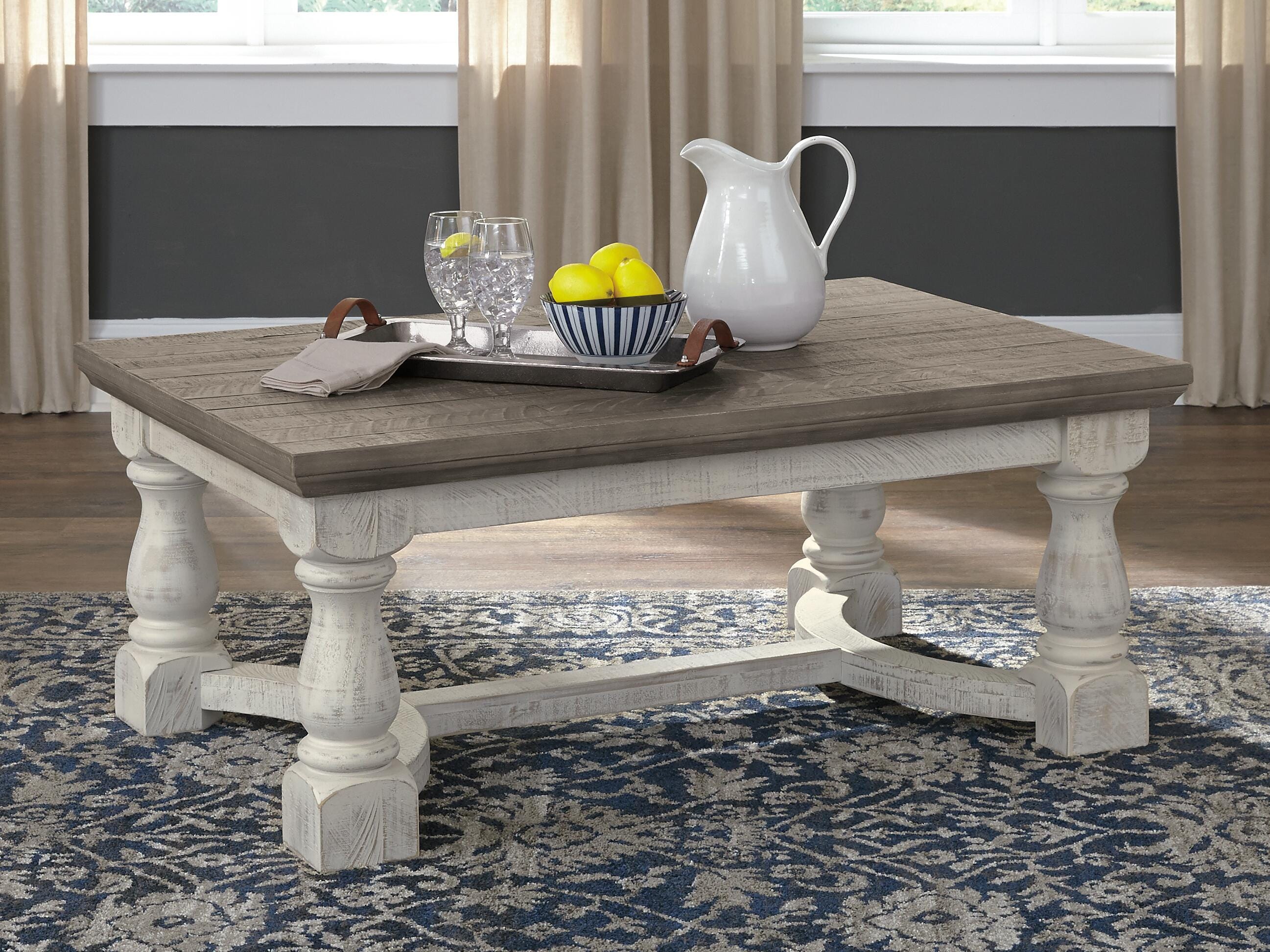 Dar Furniture - Ashley Furniture - Havalance Coffee Table - Rectangular Cocktail Table / Gray/White - T814-1