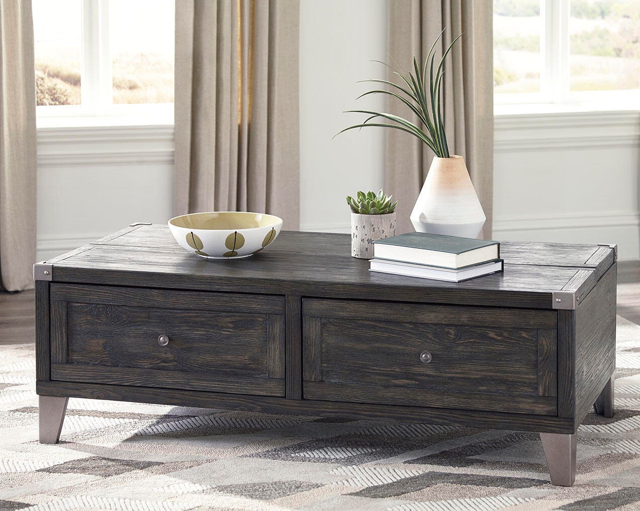 Dar Furniture - Ashley Furniture - Todoe Coffee Table with Lift Top - Lift Top Cocktail Table / Dark Gray - T901-9