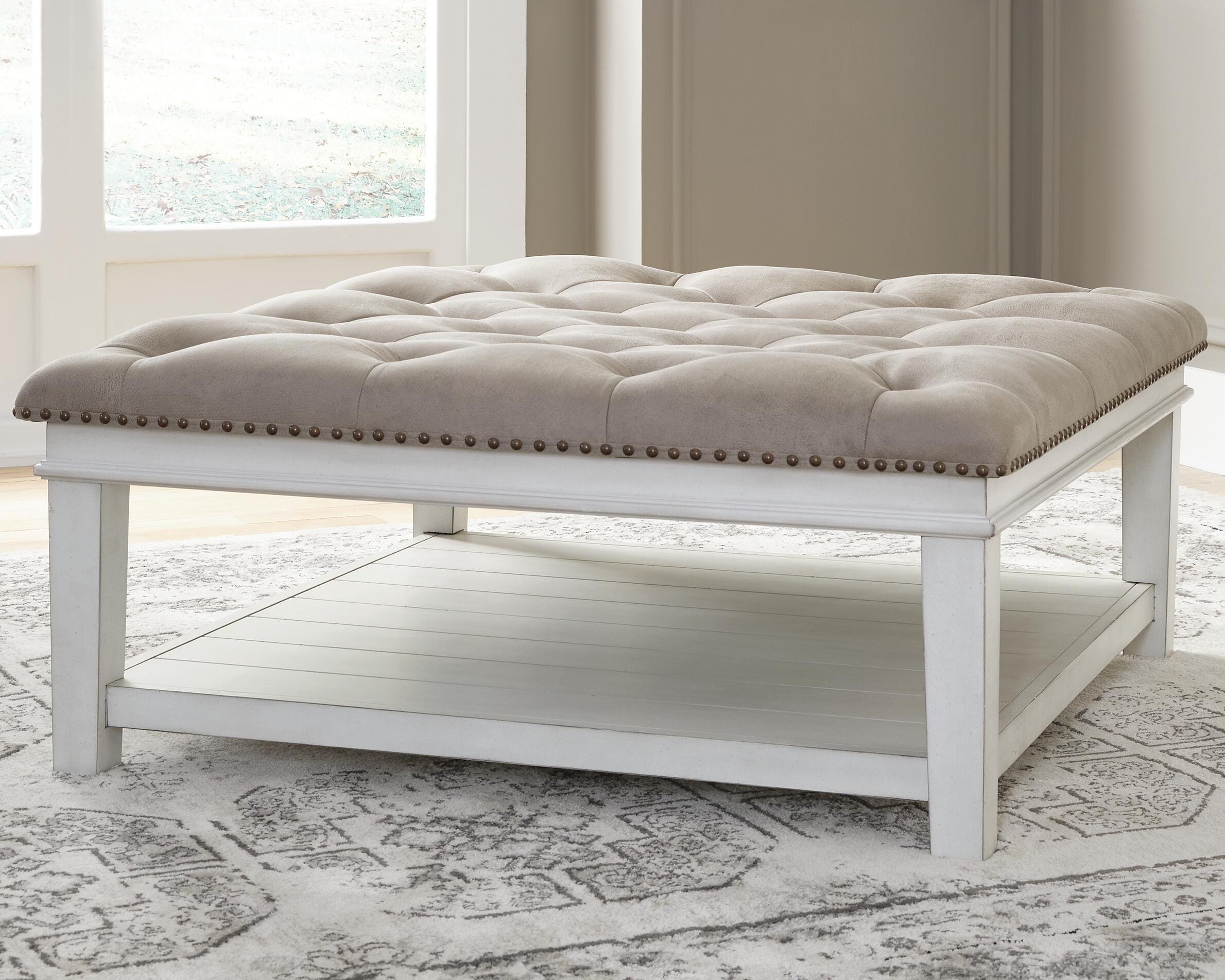 Dar Furniture - Ashley Furniture - Kanwyn Upholstered Ottoman Coffee Table - UPH Ottoman Cocktail Table / Grayish Brown/White - T937-21