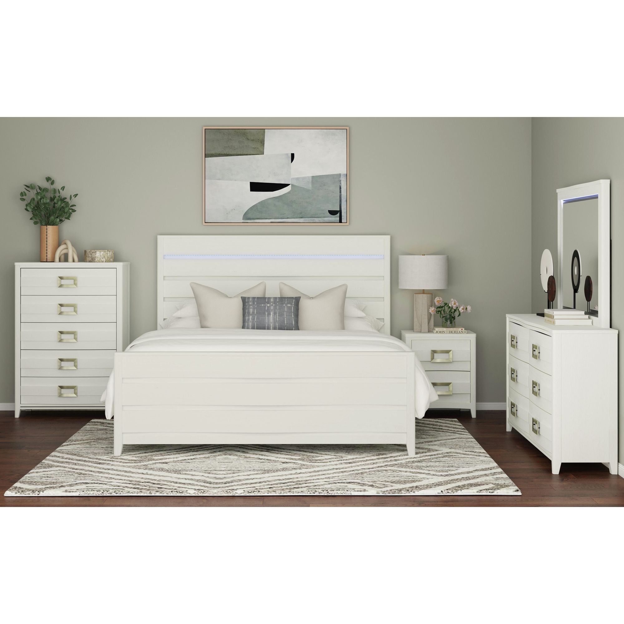 Tobias Dresser and Mirror Set with LED in White